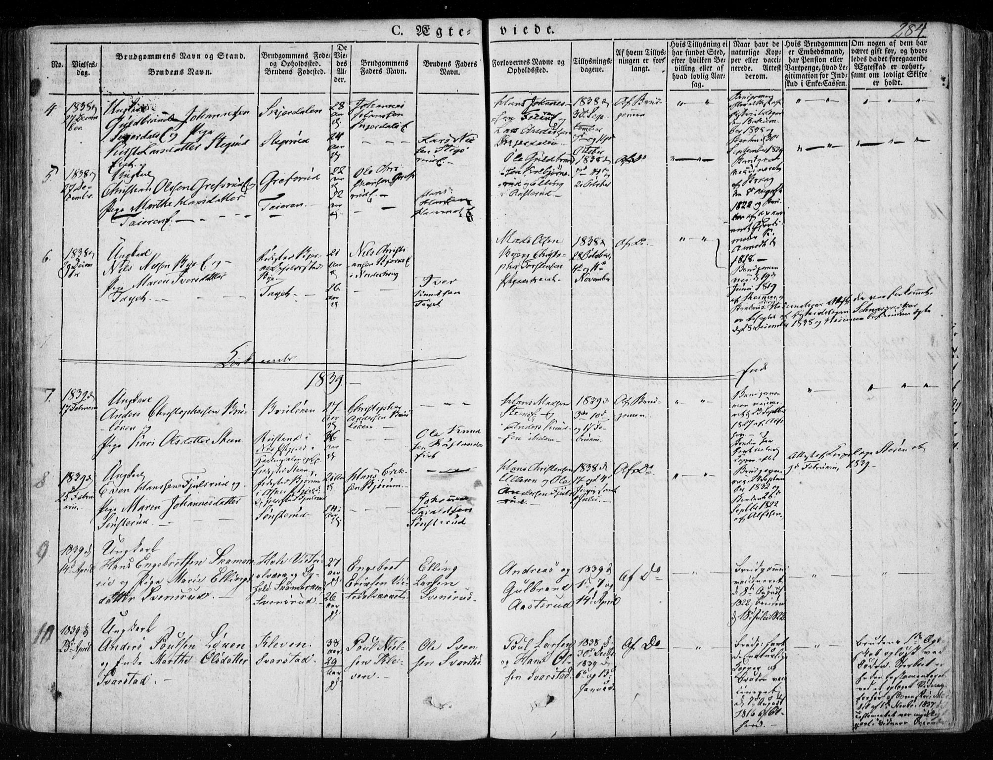 Hole kirkebøker, SAKO/A-228/F/Fa/L0005: Parish register (official) no. I 5, 1833-1851, p. 284