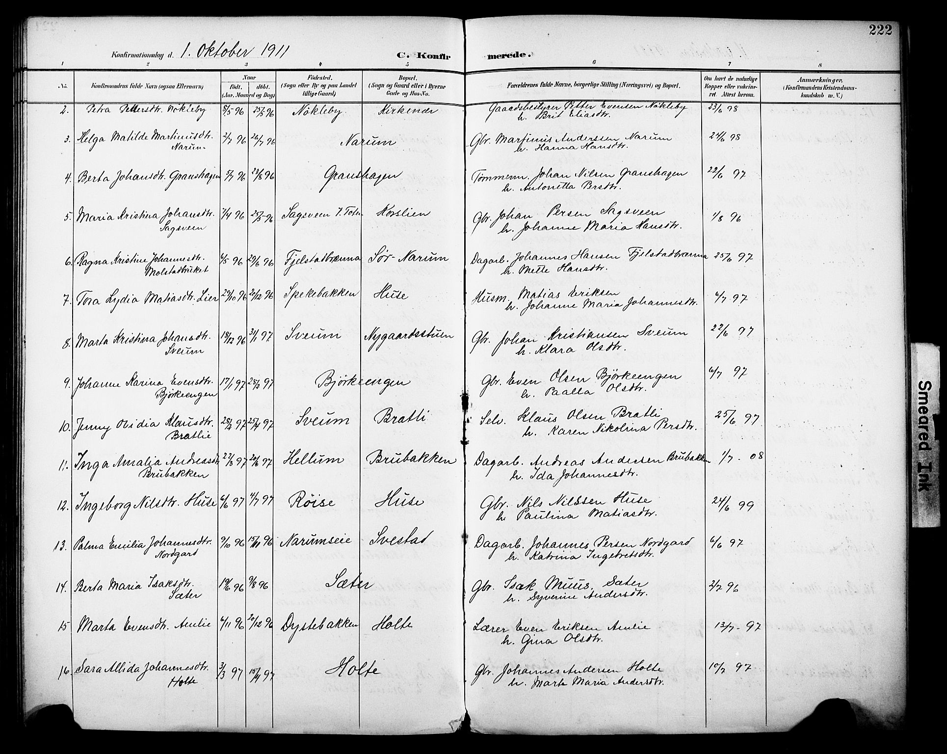 Vestre Toten prestekontor, SAH/PREST-108/H/Ha/Haa/L0013: Parish register (official) no. 13, 1895-1911, p. 222