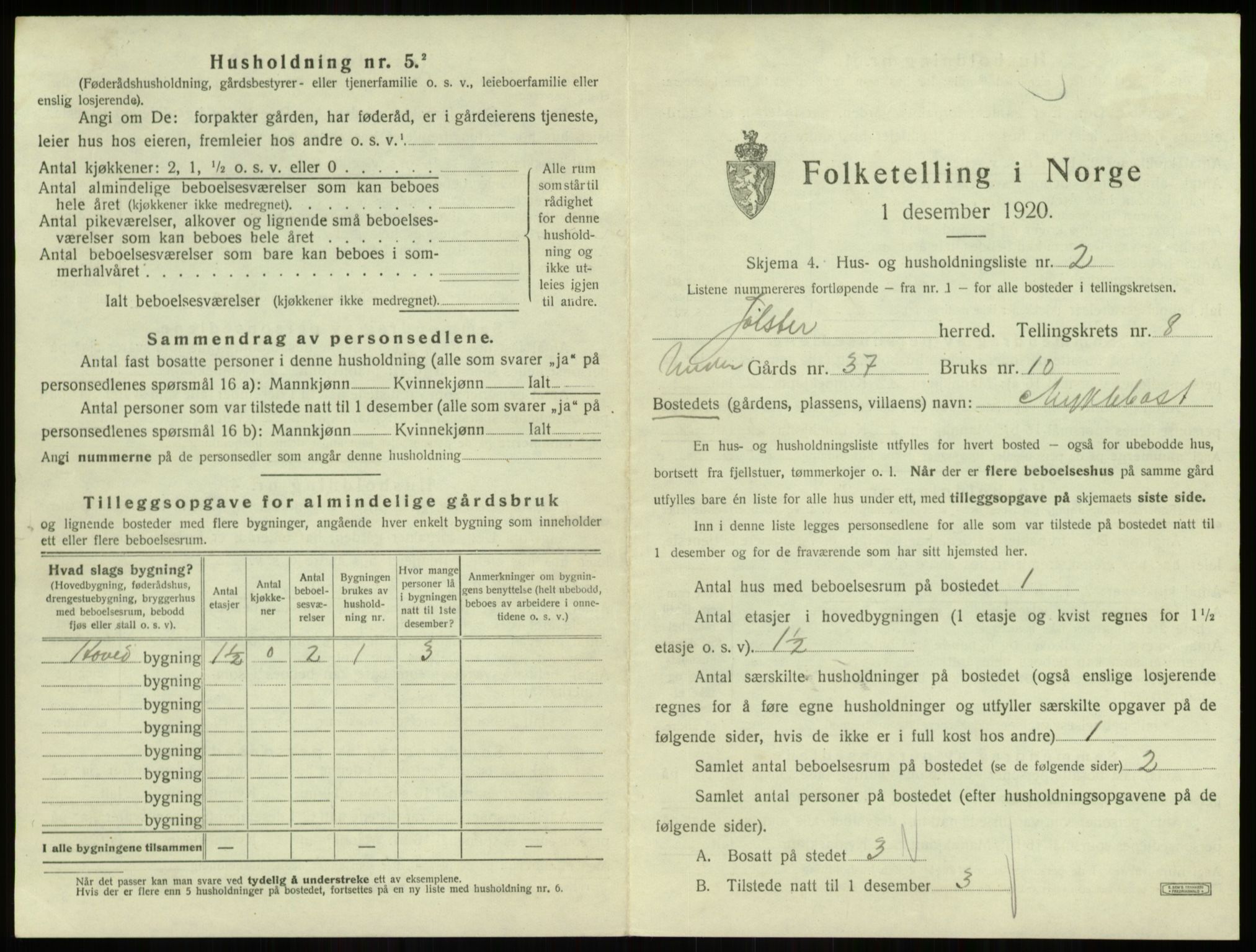 SAB, 1920 census for Jølster, 1920, p. 506