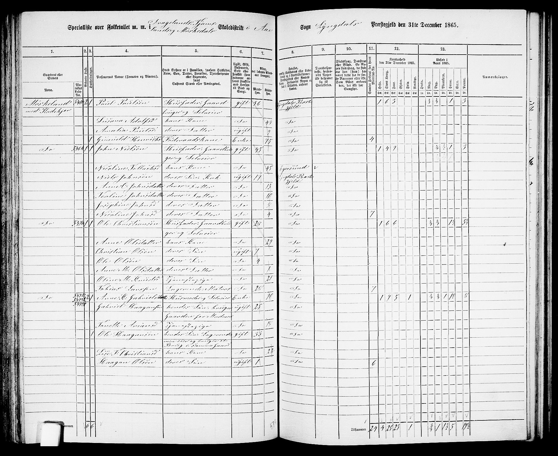 RA, 1865 census for Lyngdal, 1865, p. 150