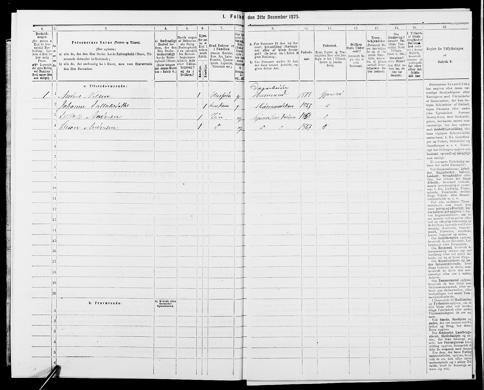 SAK, 1875 census for 0911P Gjerstad, 1875, p. 283