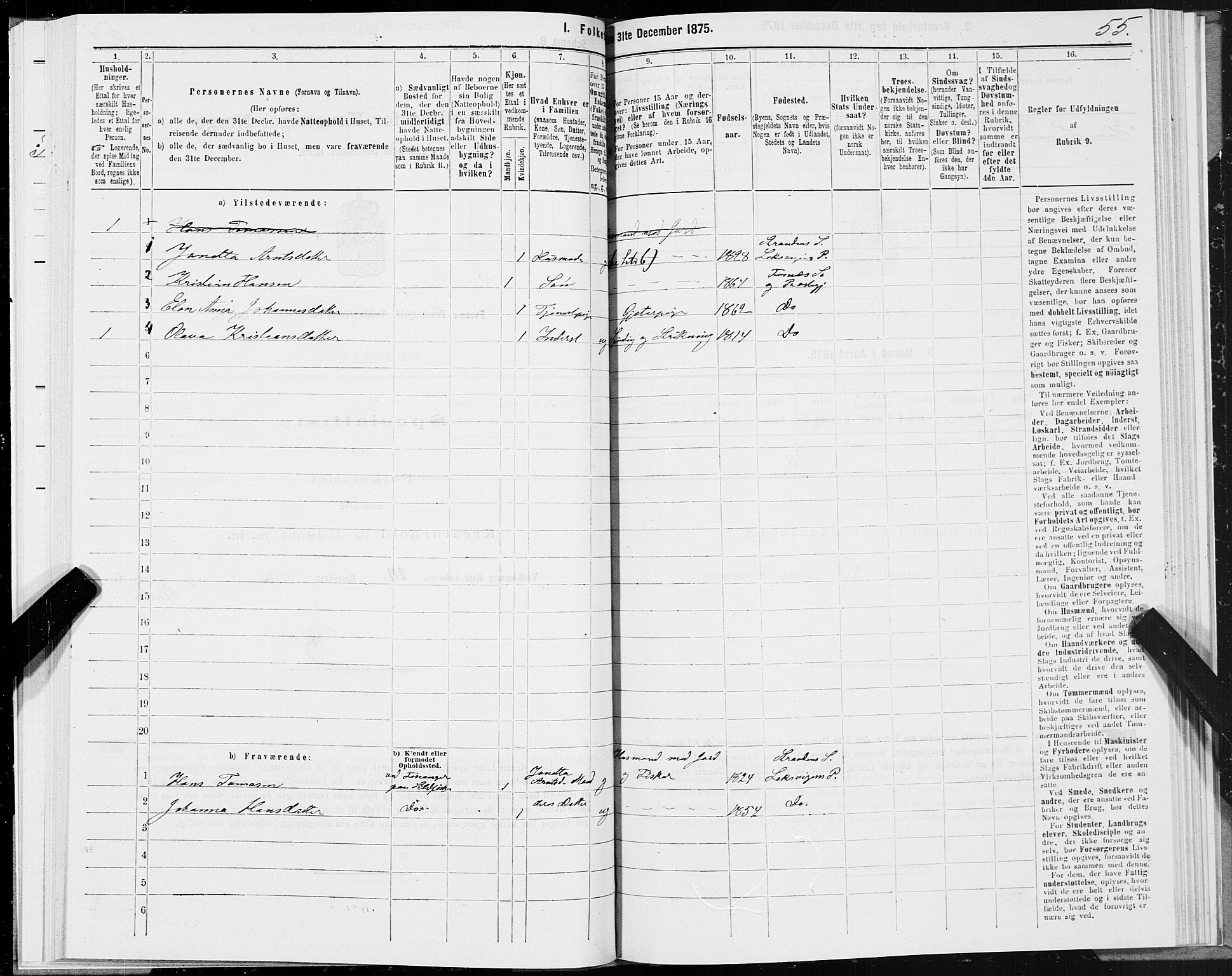 SAT, 1875 census for 1748P Fosnes, 1875, p. 2055