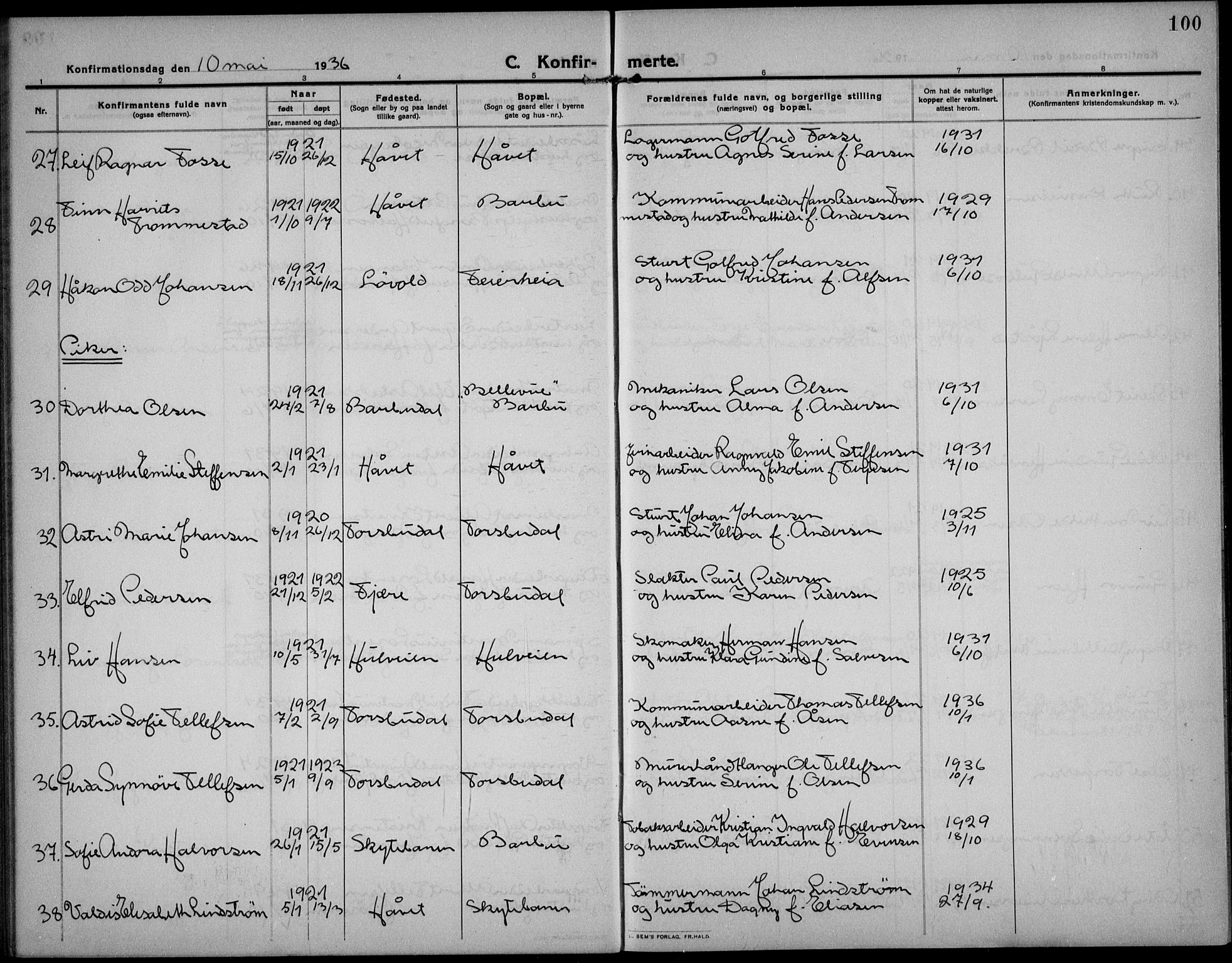 Barbu sokneprestkontor, AV/SAK-1111-0003/F/Fb/L0004: Parish register (copy) no. B 4, 1911-1936, p. 100