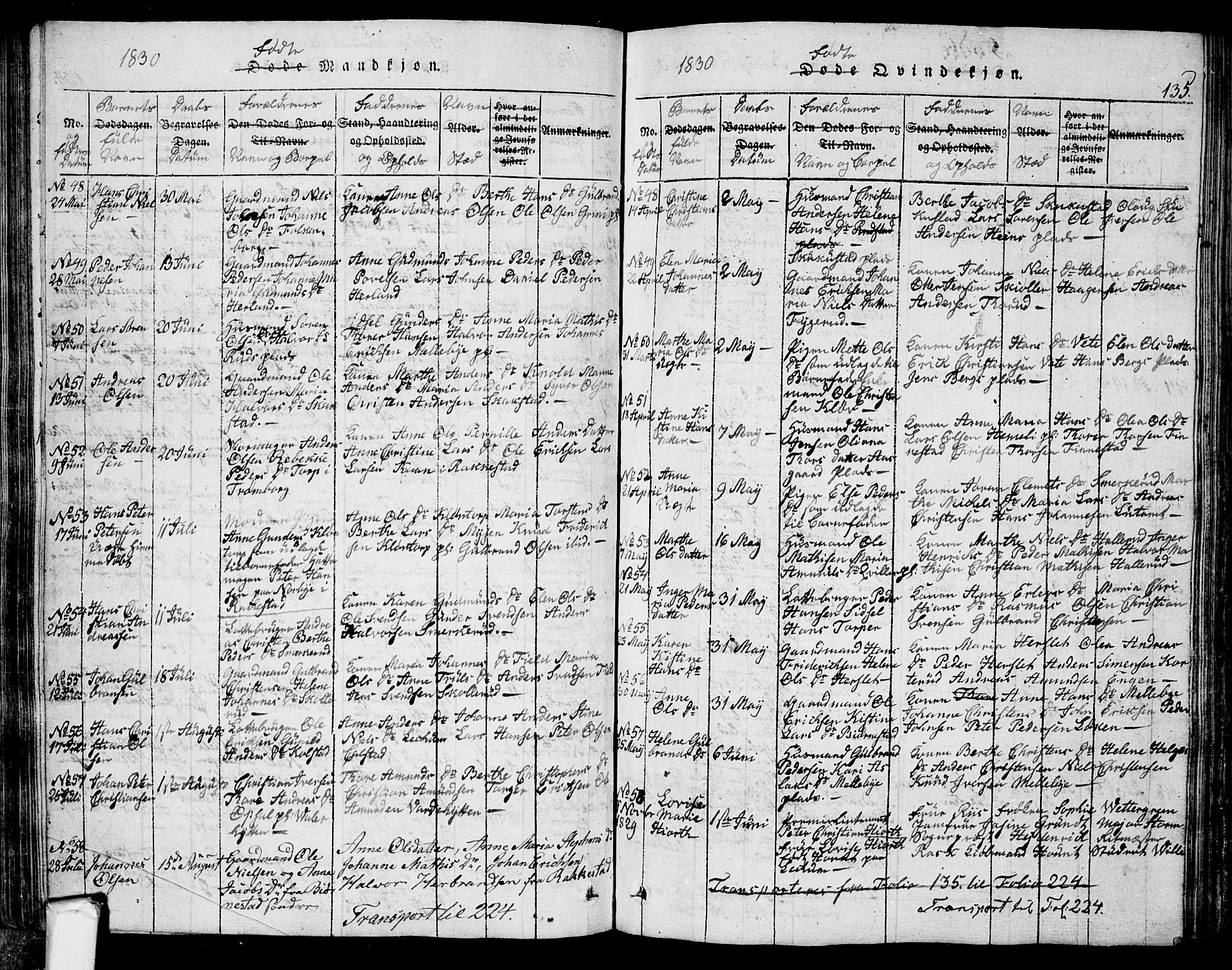 Eidsberg prestekontor Kirkebøker, SAO/A-10905/G/Ga/L0001: Parish register (copy) no. I 1, 1814-1831, p. 135