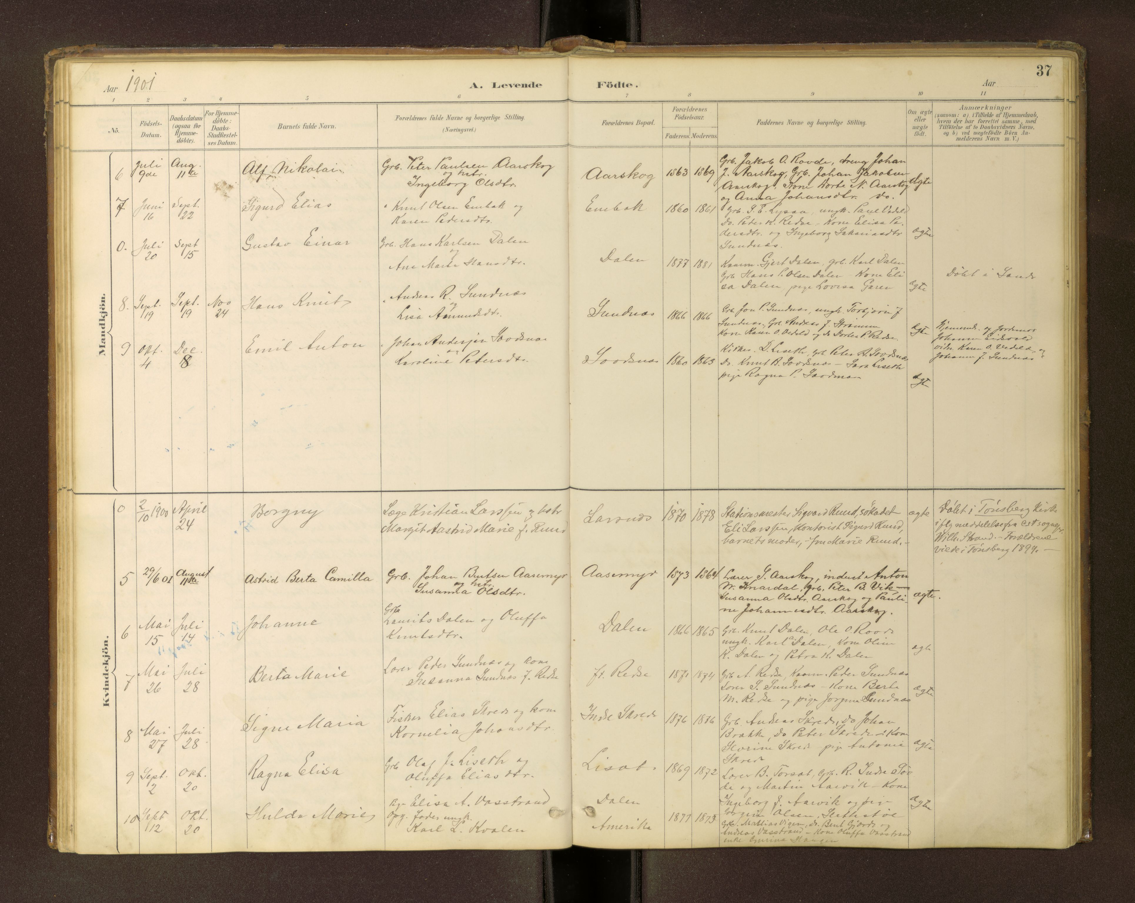 Ministerialprotokoller, klokkerbøker og fødselsregistre - Møre og Romsdal, SAT/A-1454/504/L0060: Parish register (copy) no. 504C02, 1884-1903, p. 37