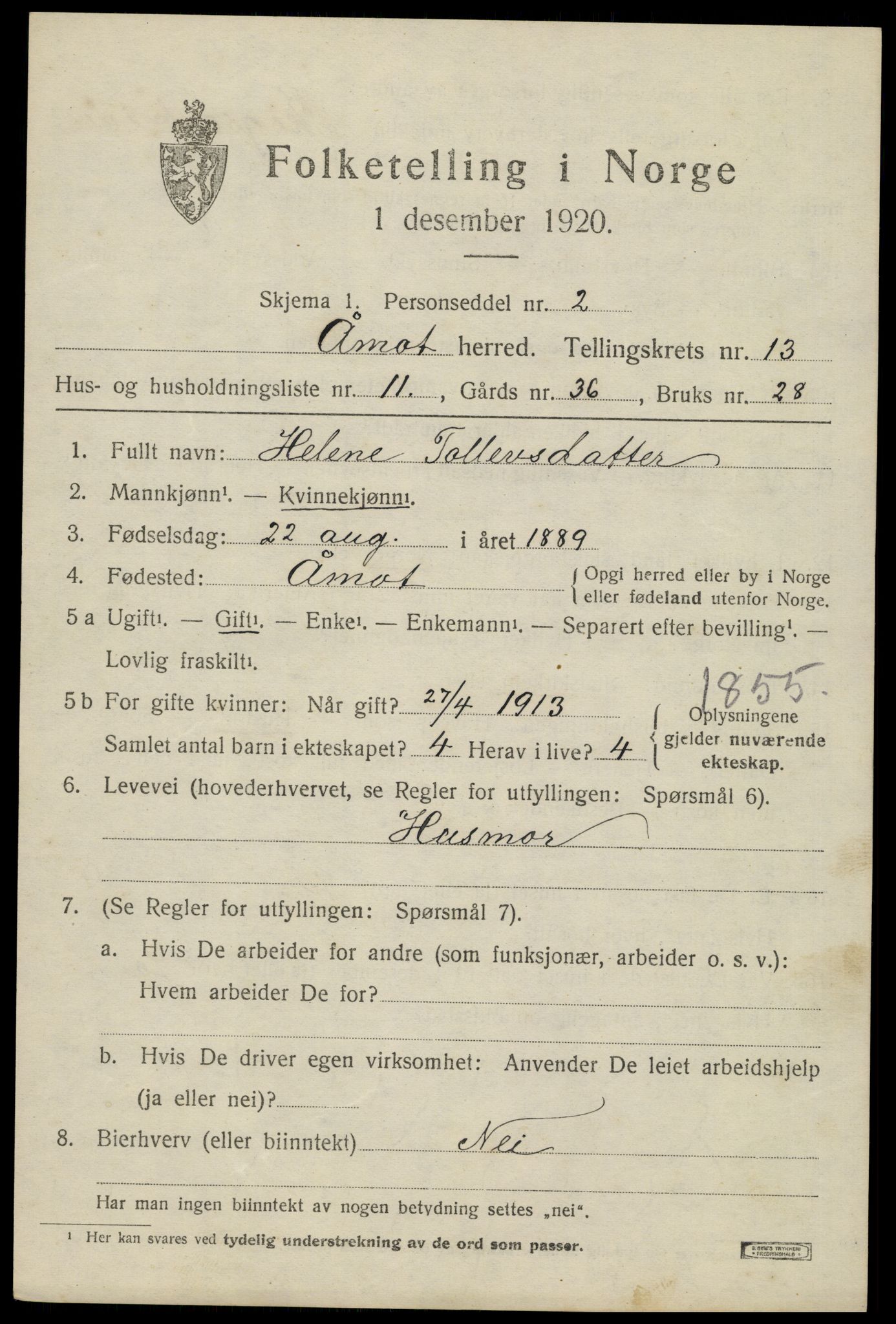 SAH, 1920 census for Åmot, 1920, p. 10869