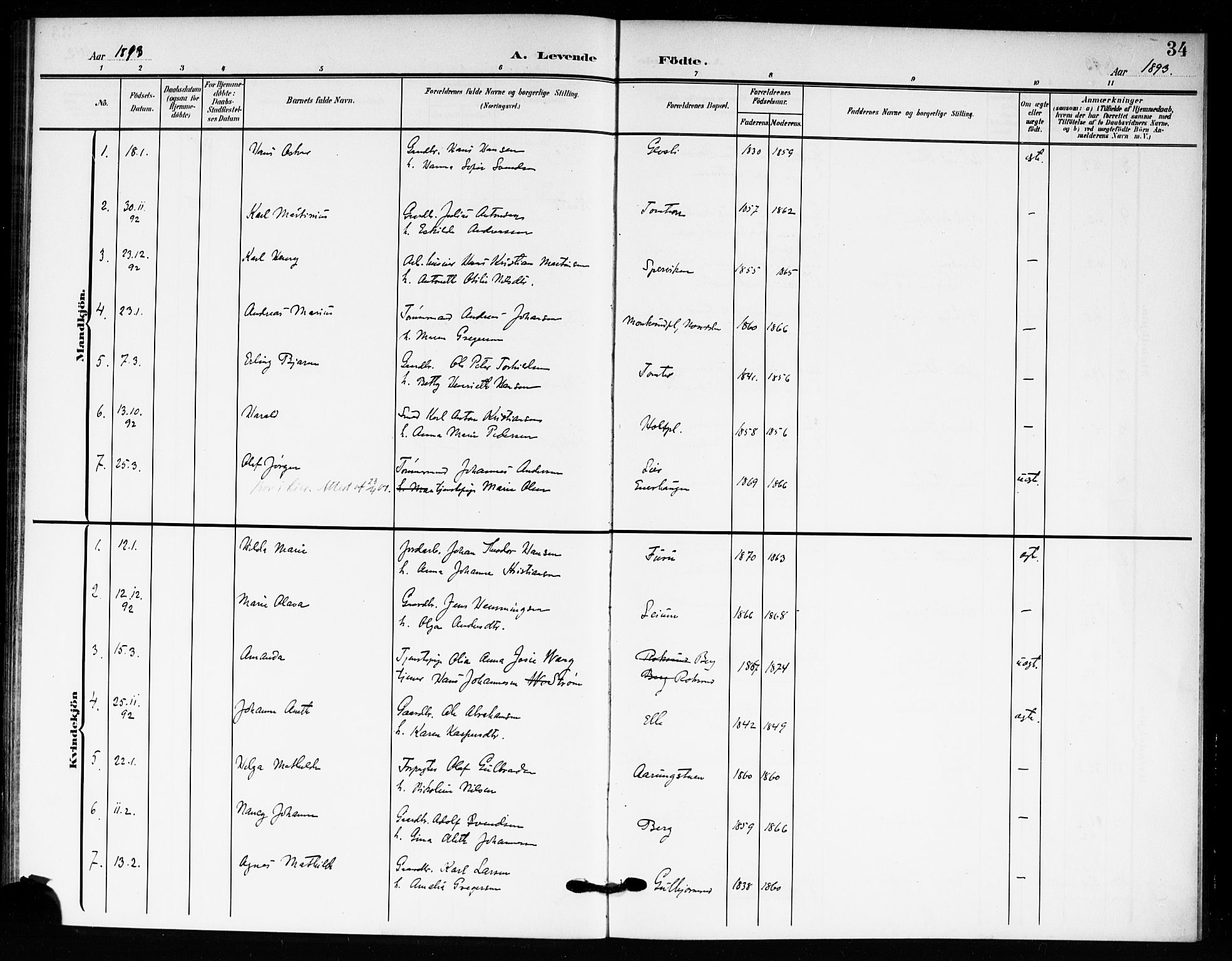 Drøbak prestekontor Kirkebøker, AV/SAO-A-10142a/F/Fc/L0001: Parish register (official) no. III 1, 1871-1900, p. 34