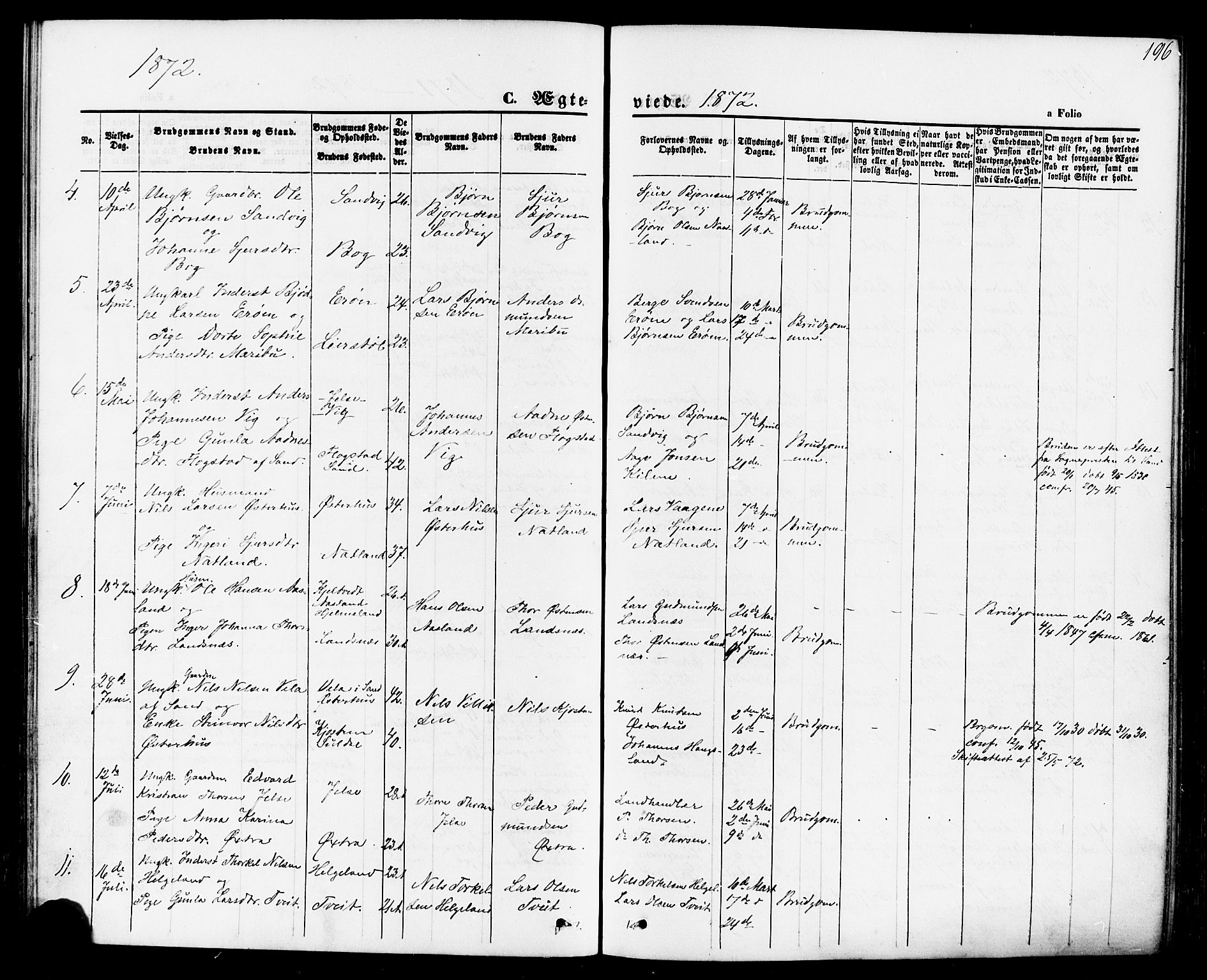 Jelsa sokneprestkontor, AV/SAST-A-101842/01/IV: Parish register (official) no. A 8, 1867-1883, p. 196