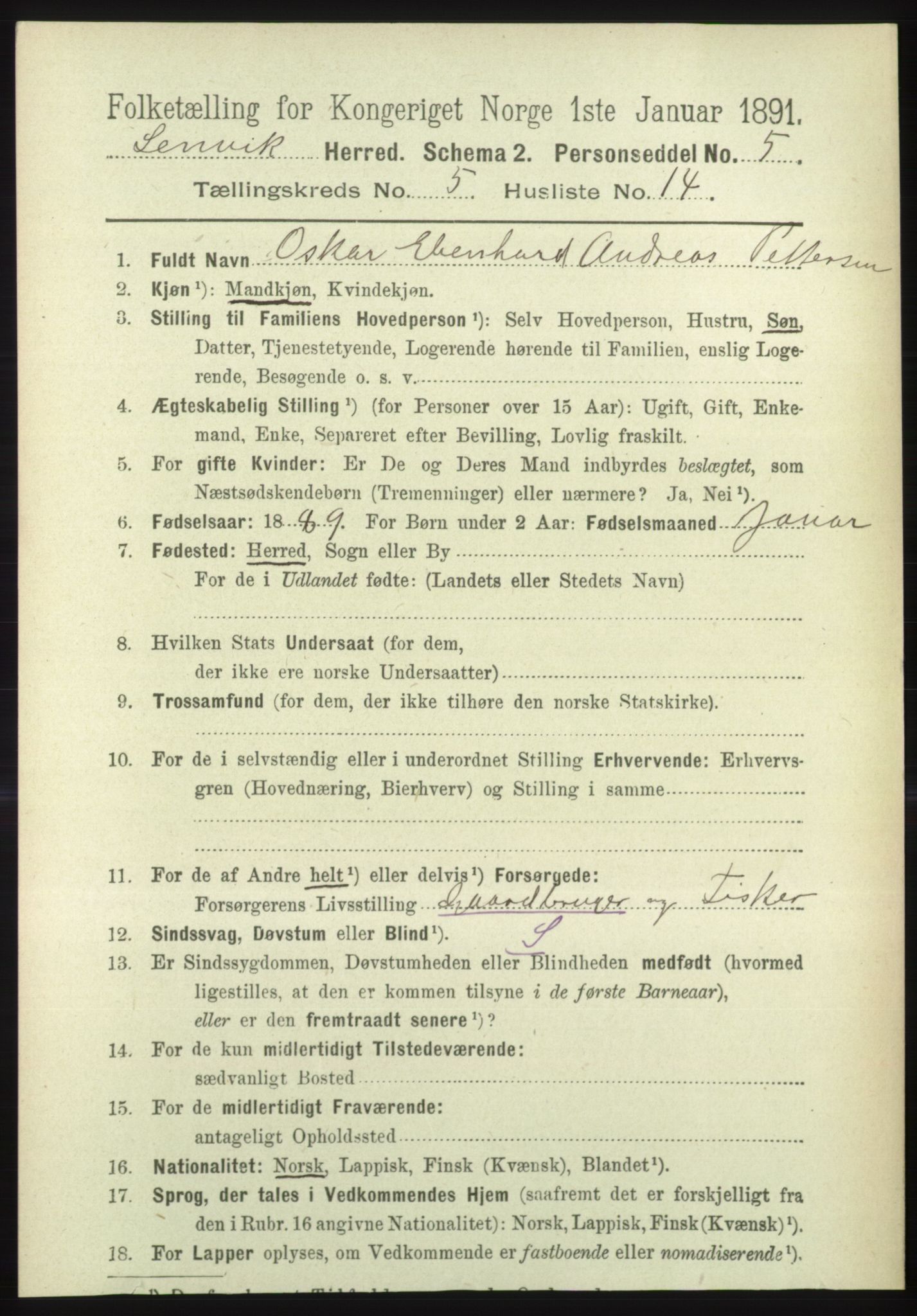 RA, 1891 census for 1931 Lenvik, 1891, p. 2638