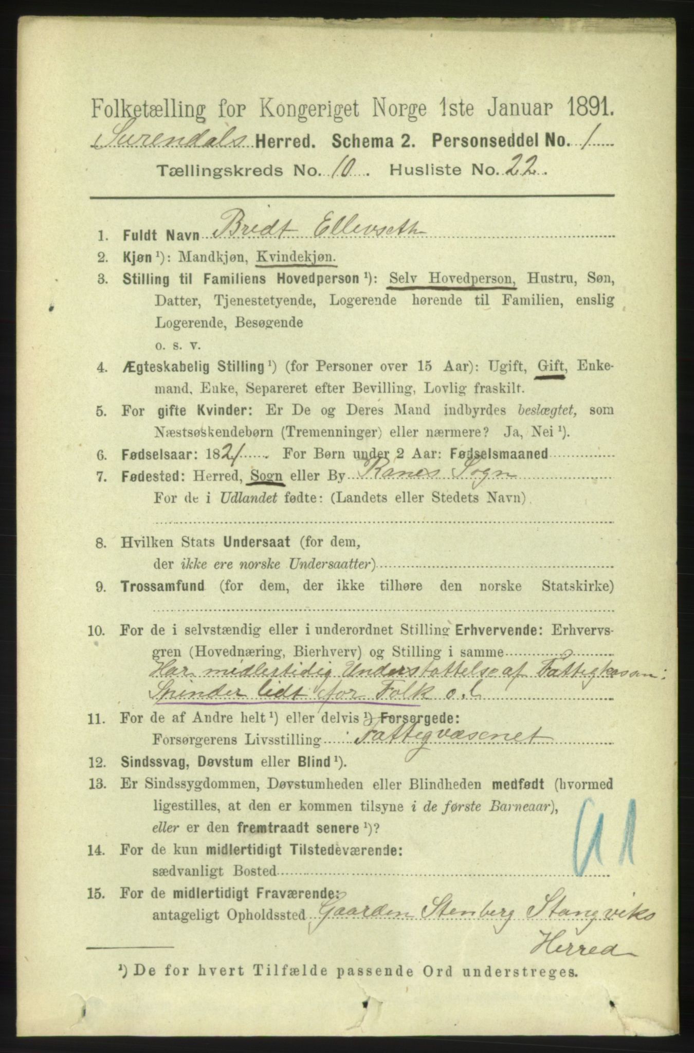 RA, 1891 census for 1566 Surnadal, 1891, p. 2643