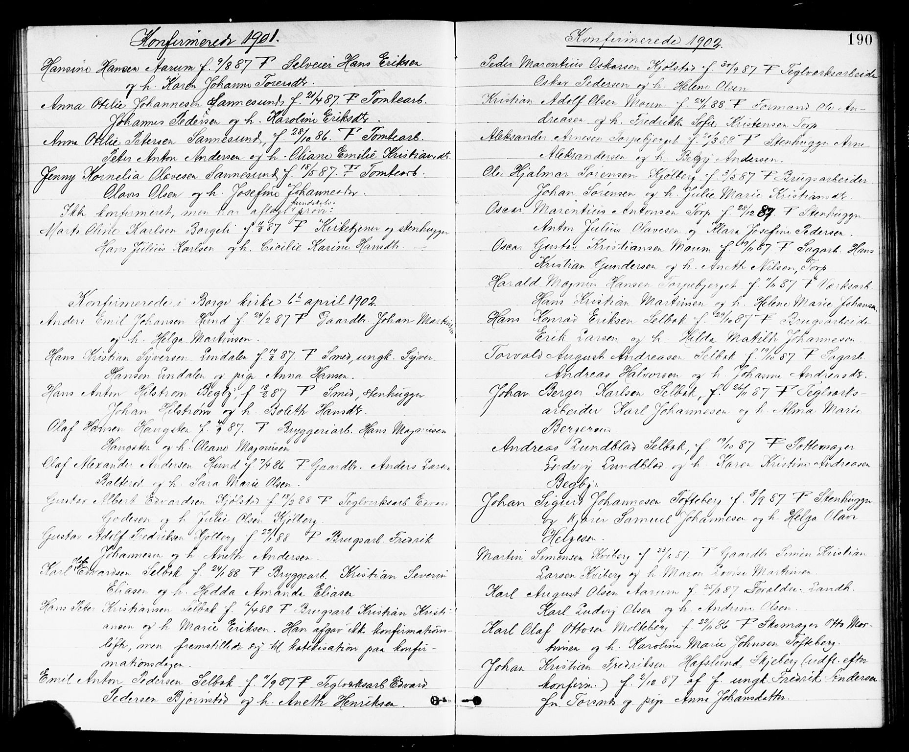 Borge prestekontor Kirkebøker, SAO/A-10903/G/Ga/L0002: Parish register (copy) no. I 2, 1875-1923, p. 190