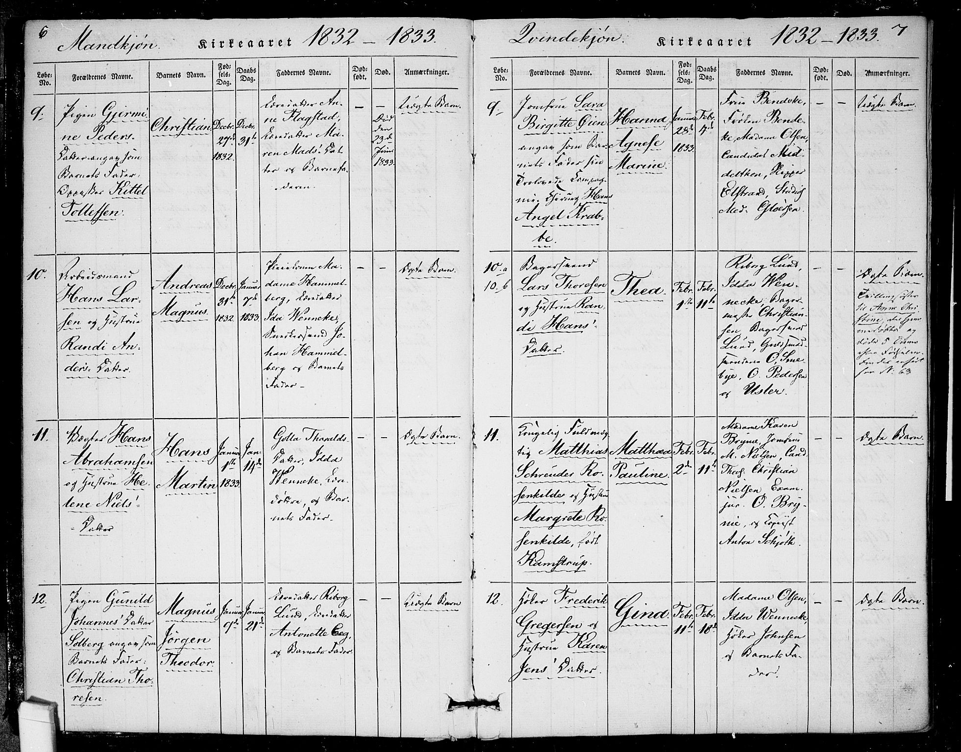 Rikshospitalet prestekontor Kirkebøker, AV/SAO-A-10309b/F/L0002: Parish register (official) no. 2, 1832-1840, p. 6-7