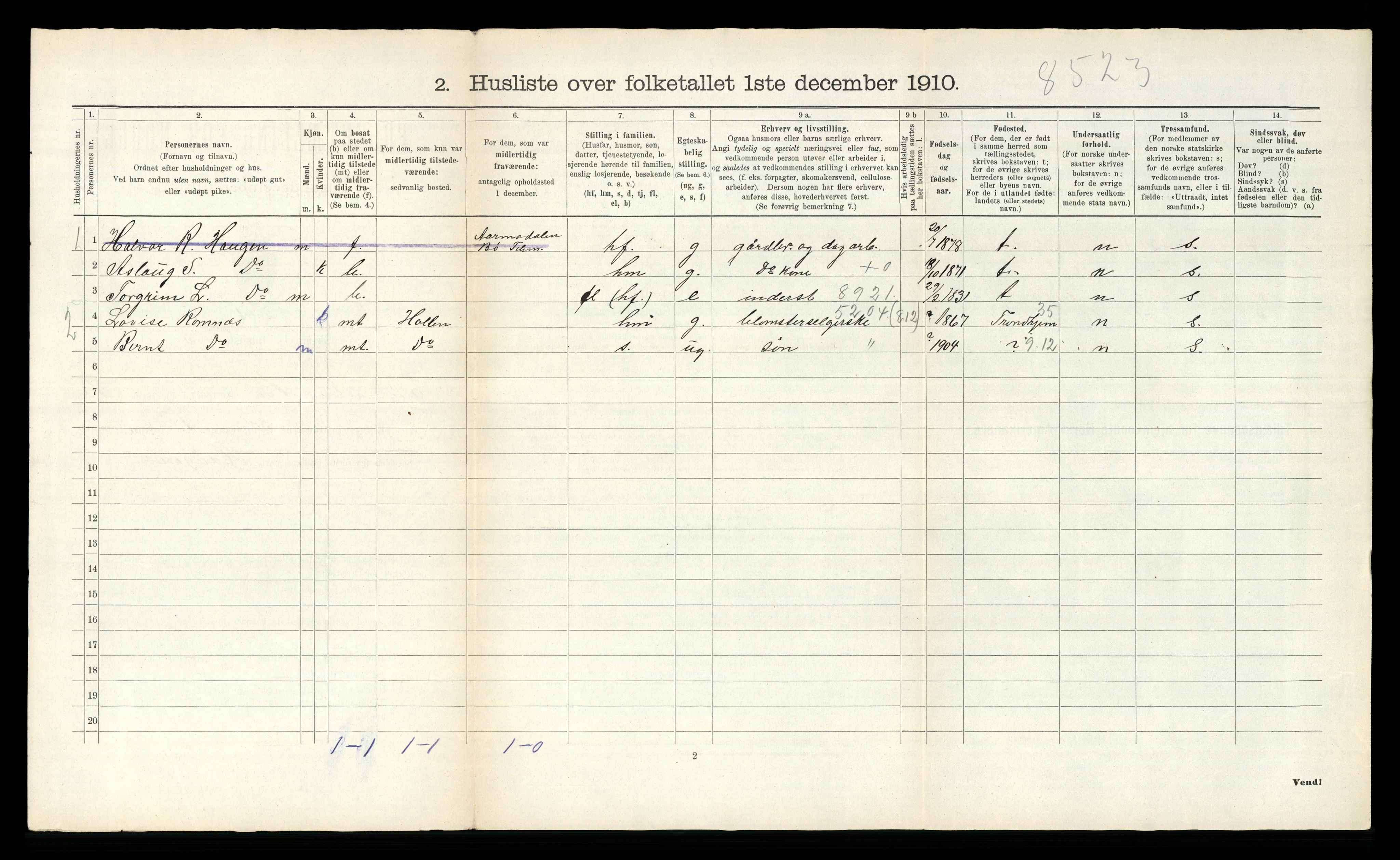 RA, 1910 census for Bø, 1910, p. 50