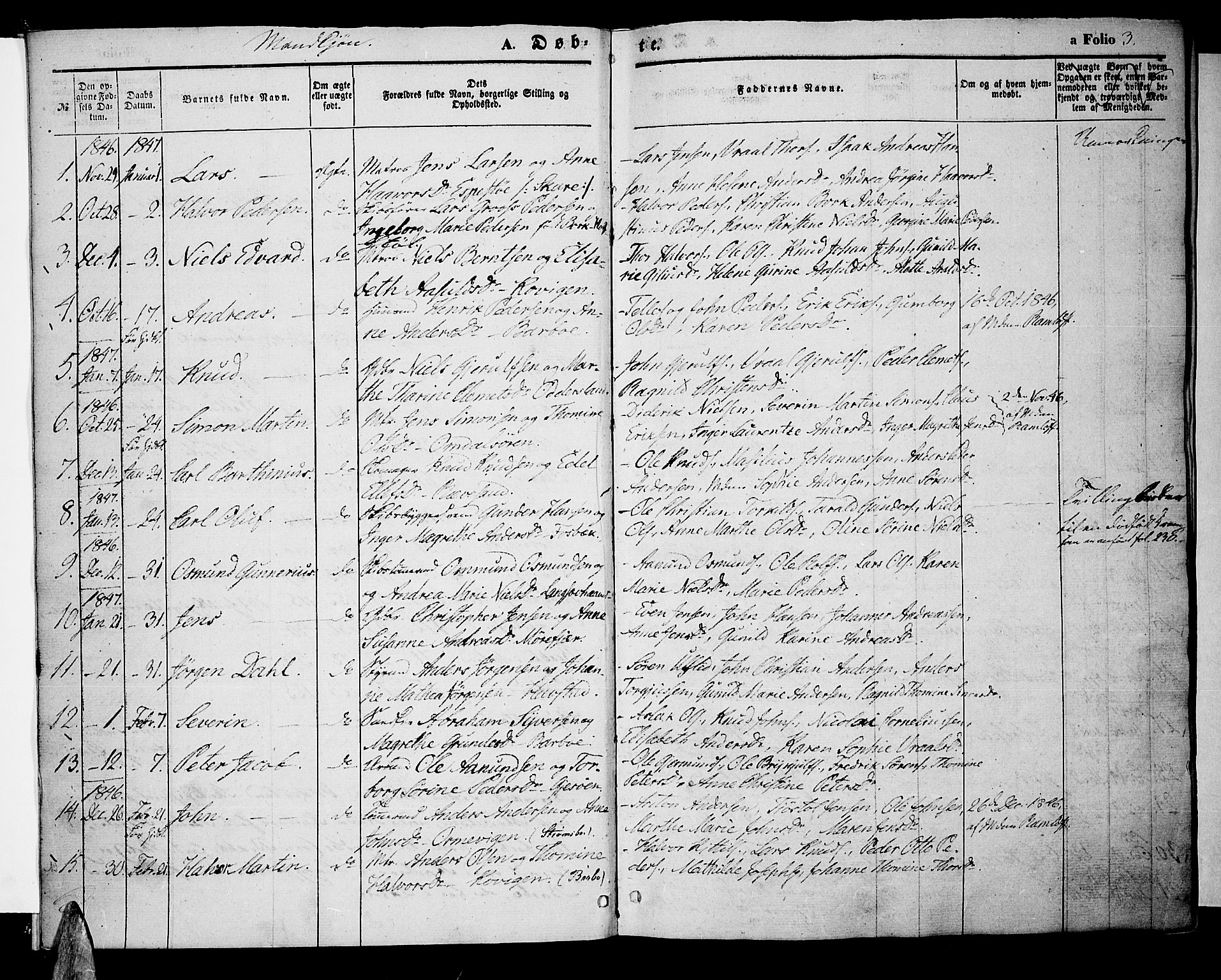 Tromøy sokneprestkontor, SAK/1111-0041/F/Fa/L0005: Parish register (official) no. A 5, 1847-1856, p. 3