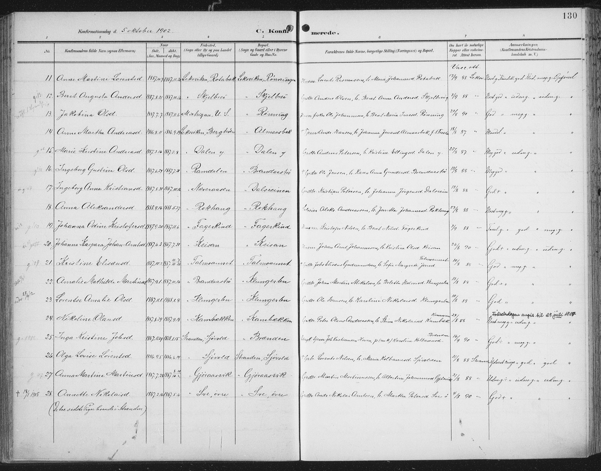 Ministerialprotokoller, klokkerbøker og fødselsregistre - Nord-Trøndelag, SAT/A-1458/701/L0011: Parish register (official) no. 701A11, 1899-1915, p. 130