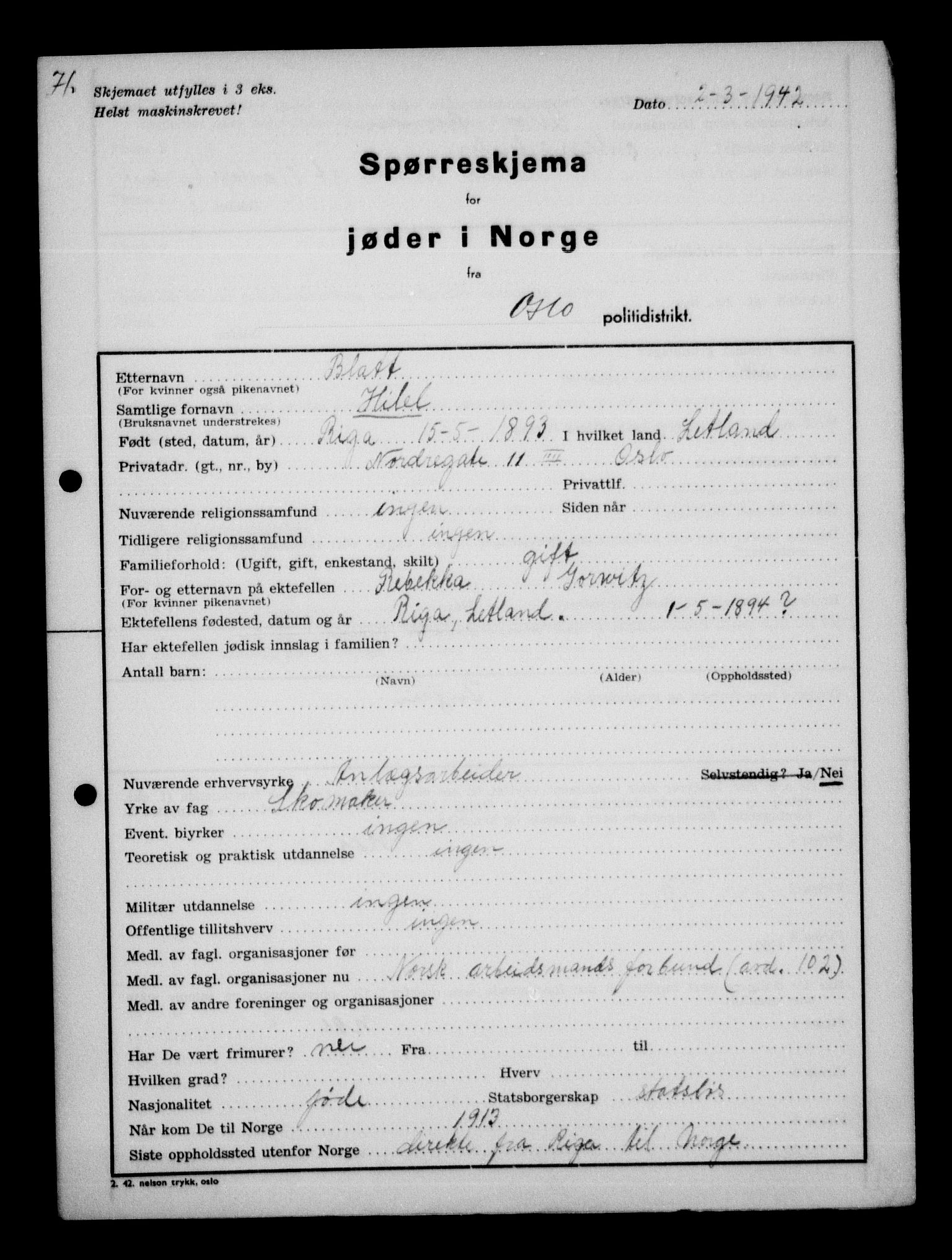Statspolitiet - Hovedkontoret / Osloavdelingen, AV/RA-S-1329/G/Ga/L0009: Spørreskjema for jøder i Norge, Oslo Alexander-Gutman, 1942, p. 215
