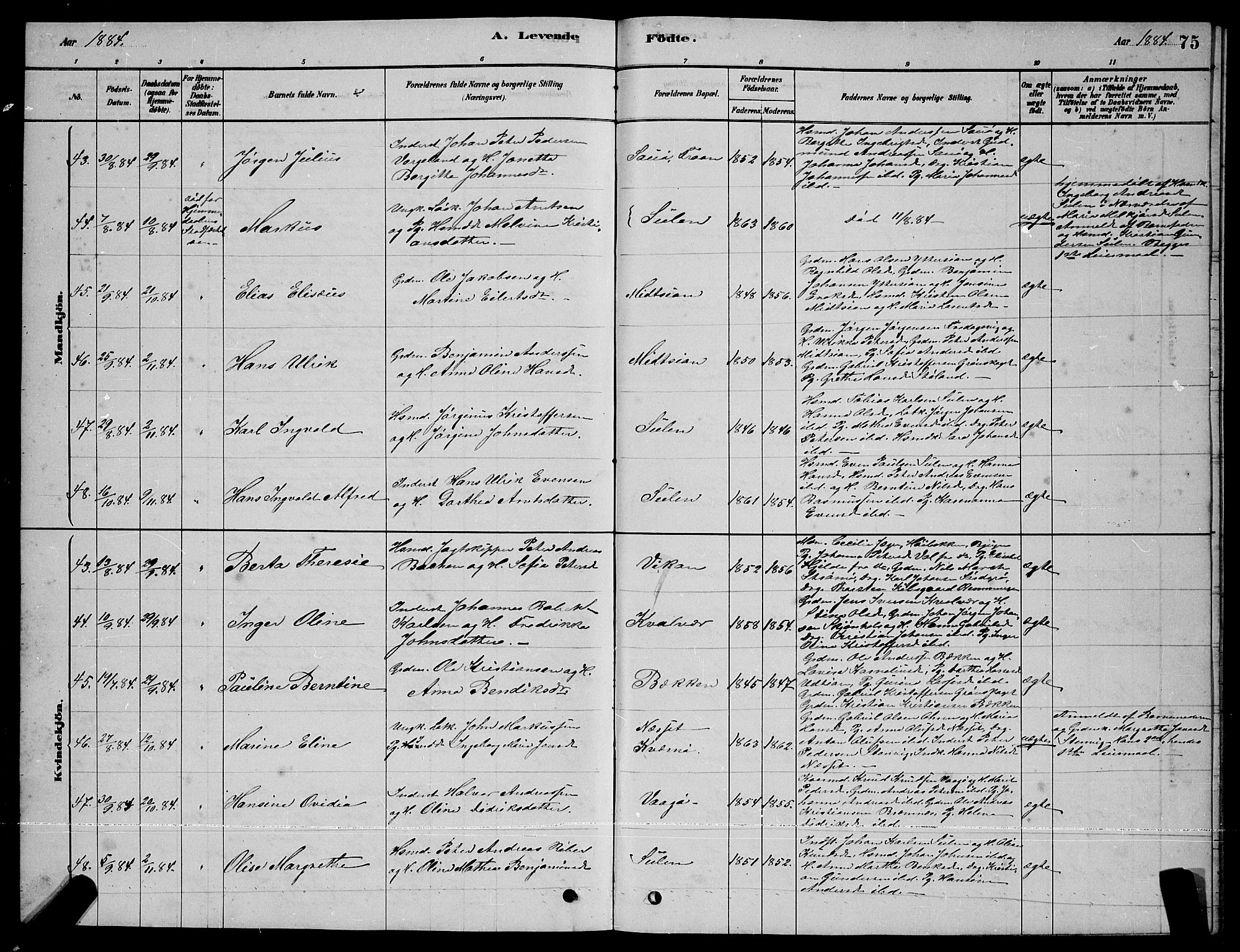 Ministerialprotokoller, klokkerbøker og fødselsregistre - Sør-Trøndelag, SAT/A-1456/640/L0585: Parish register (copy) no. 640C03, 1878-1891, p. 75