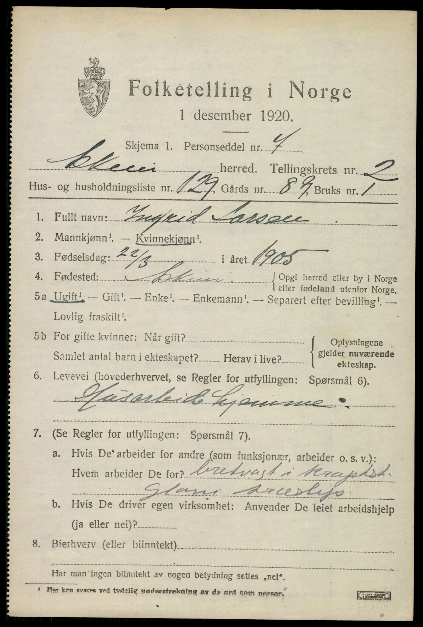 SAO, 1920 census for Askim, 1920, p. 6669