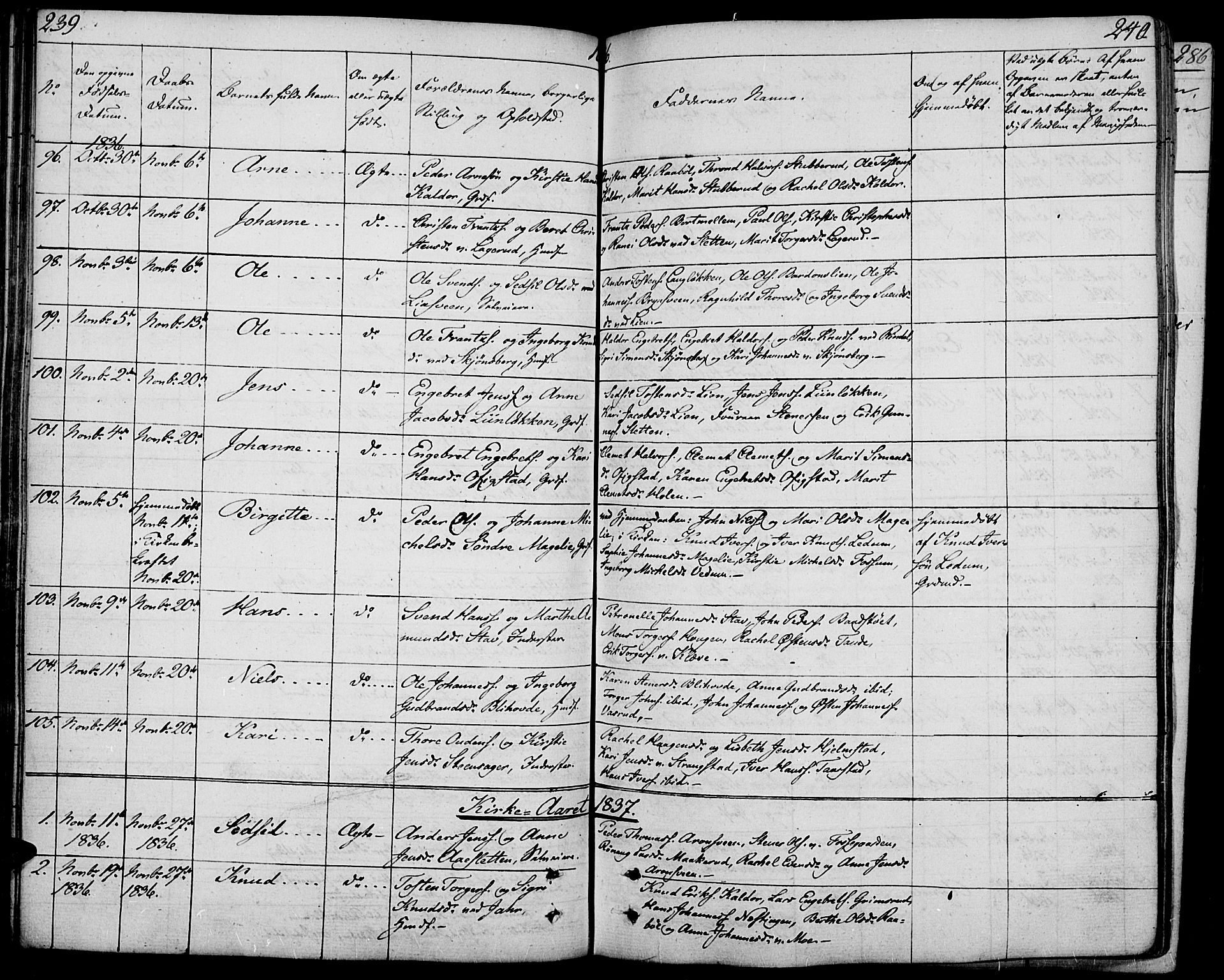 Øyer prestekontor, SAH/PREST-084/H/Ha/Haa/L0004: Parish register (official) no. 4, 1824-1841, p. 239-240