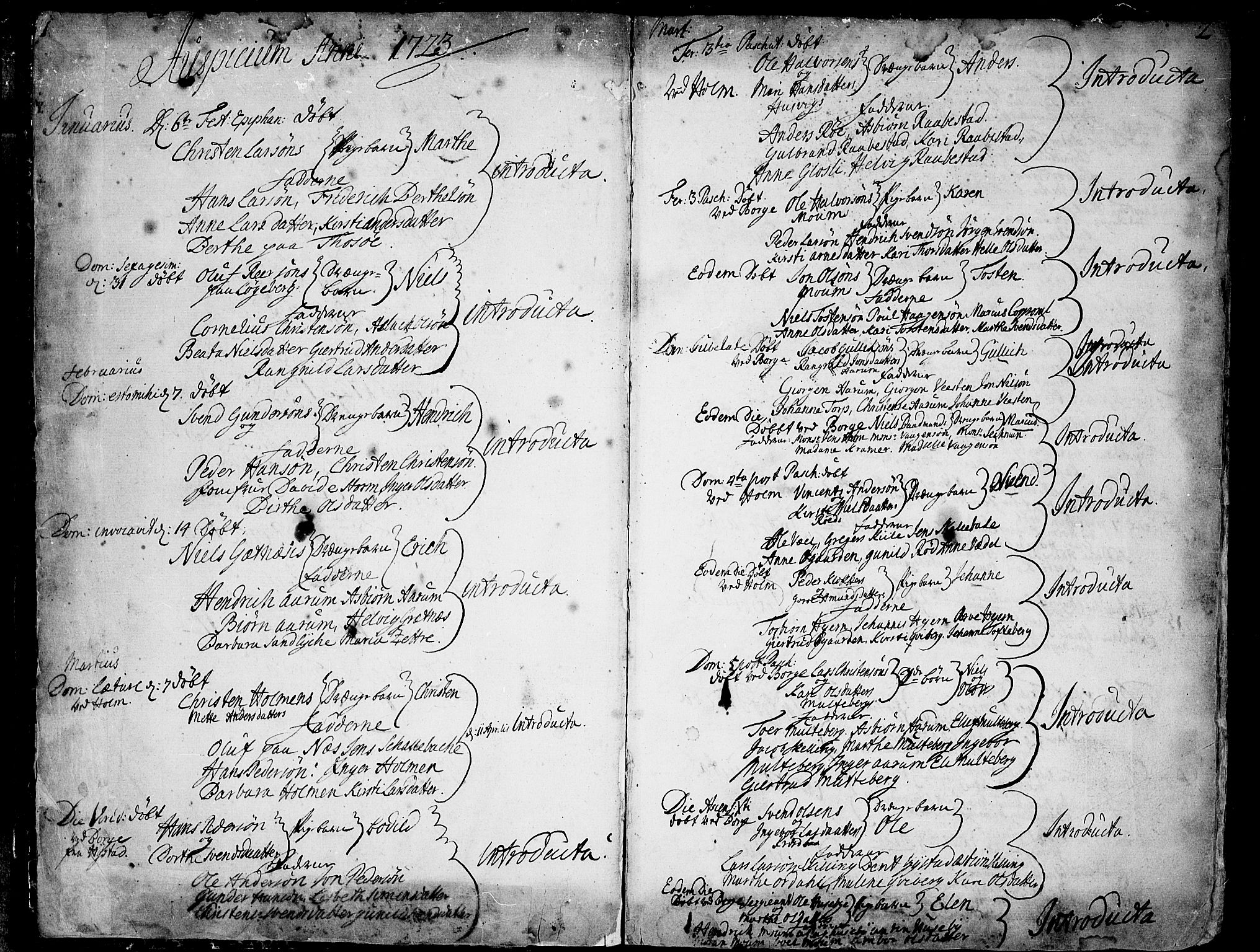 Borge prestekontor Kirkebøker, SAO/A-10903/F/Fa/L0001: Parish register (official) no. I 1, 1723-1792, p. 1-2