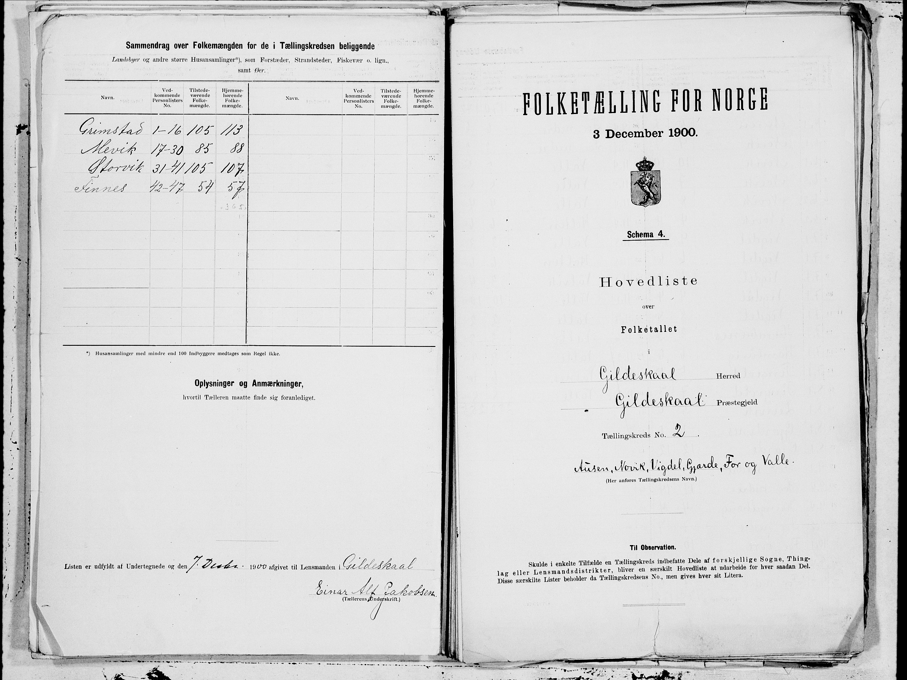 SAT, 1900 census for Gildeskål, 1900, p. 4