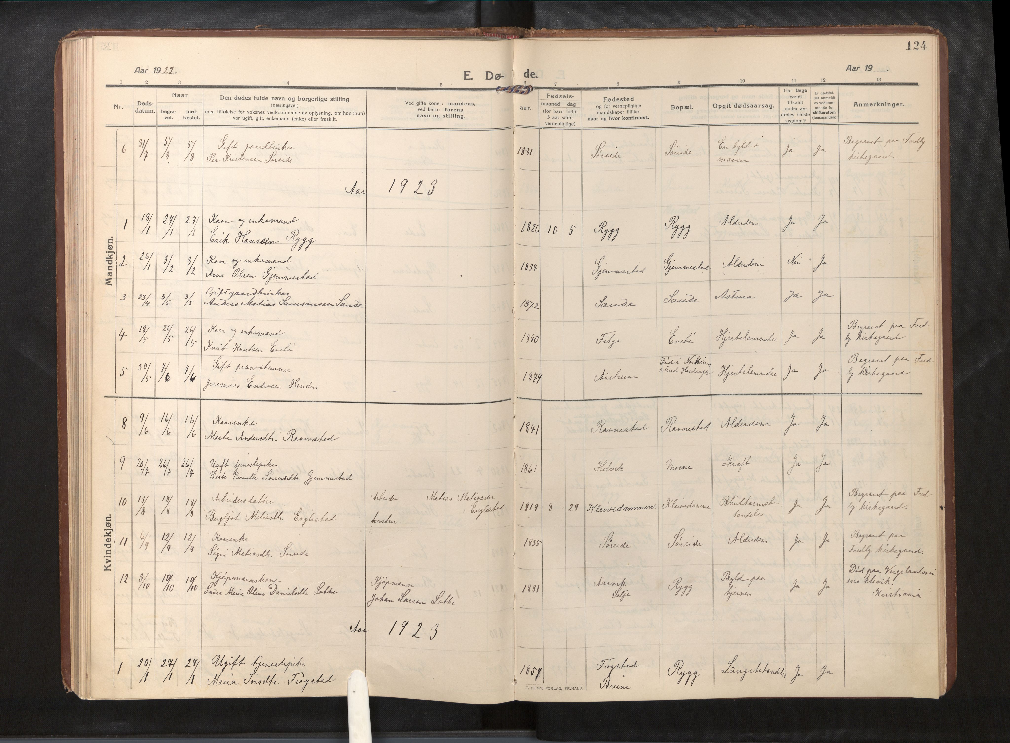 Gloppen sokneprestembete, AV/SAB-A-80101/H/Haa/Haad/L0002: Parish register (official) no. D 2, 1911-1925, p. 123b-124a