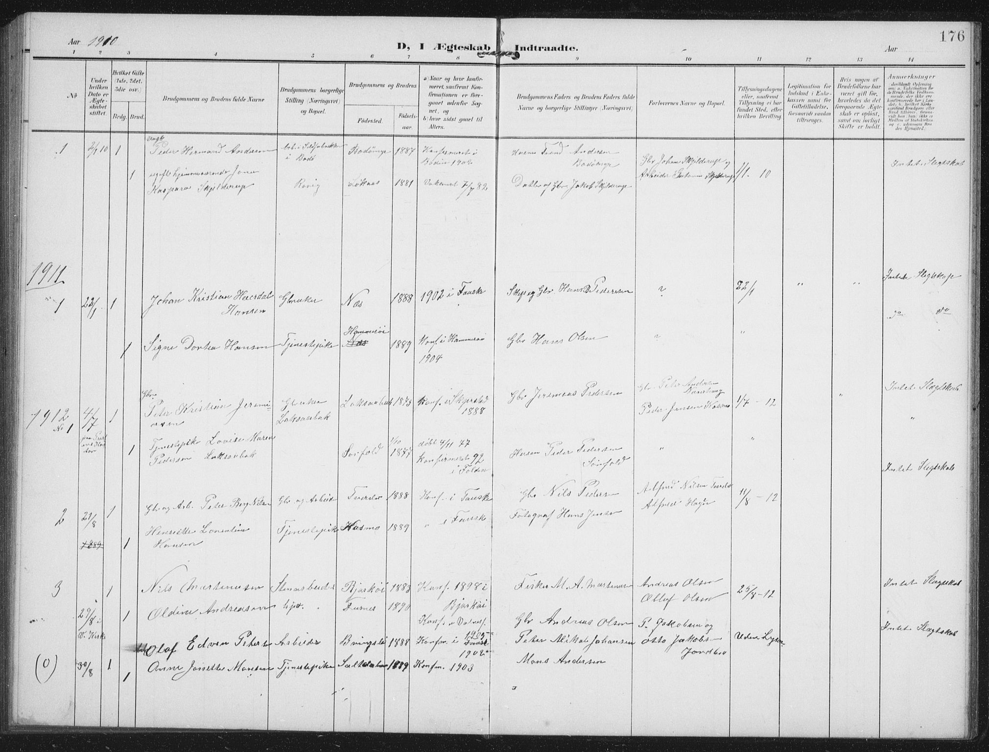 Ministerialprotokoller, klokkerbøker og fødselsregistre - Nordland, AV/SAT-A-1459/851/L0726: Parish register (copy) no. 851C01, 1902-1924, p. 176