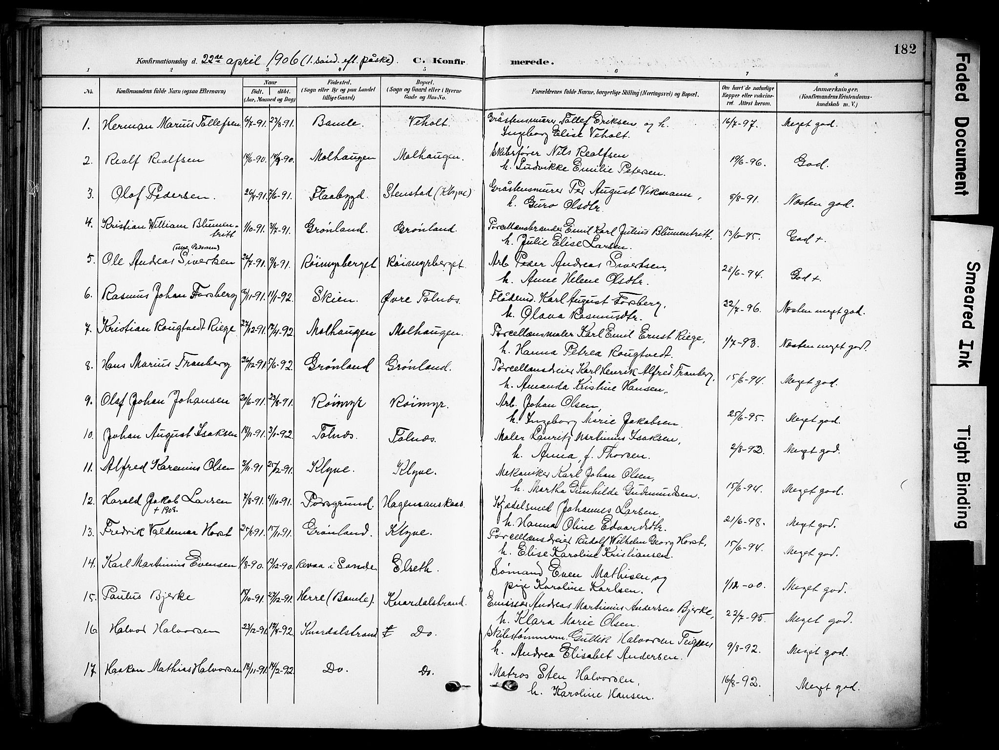 Solum kirkebøker, SAKO/A-306/F/Fa/L0011: Parish register (official) no. I 11, 1898-1909, p. 182