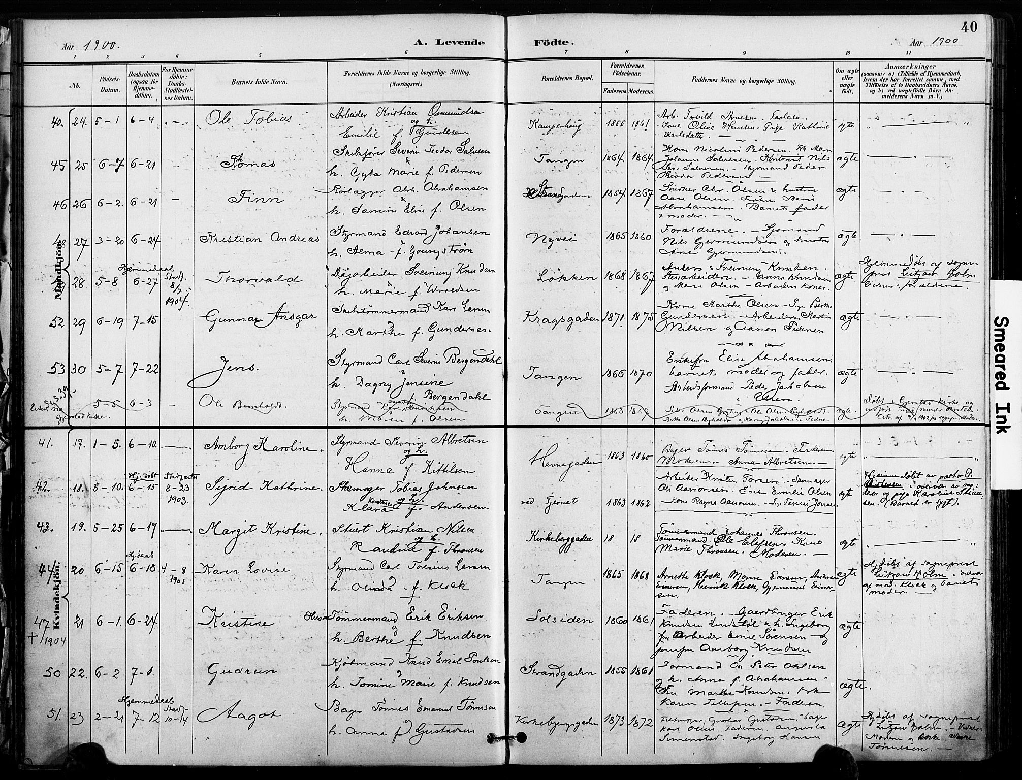 Risør sokneprestkontor, SAK/1111-0035/F/Fa/L0010: Parish register (official) no. A 10, 1896-1906, p. 40