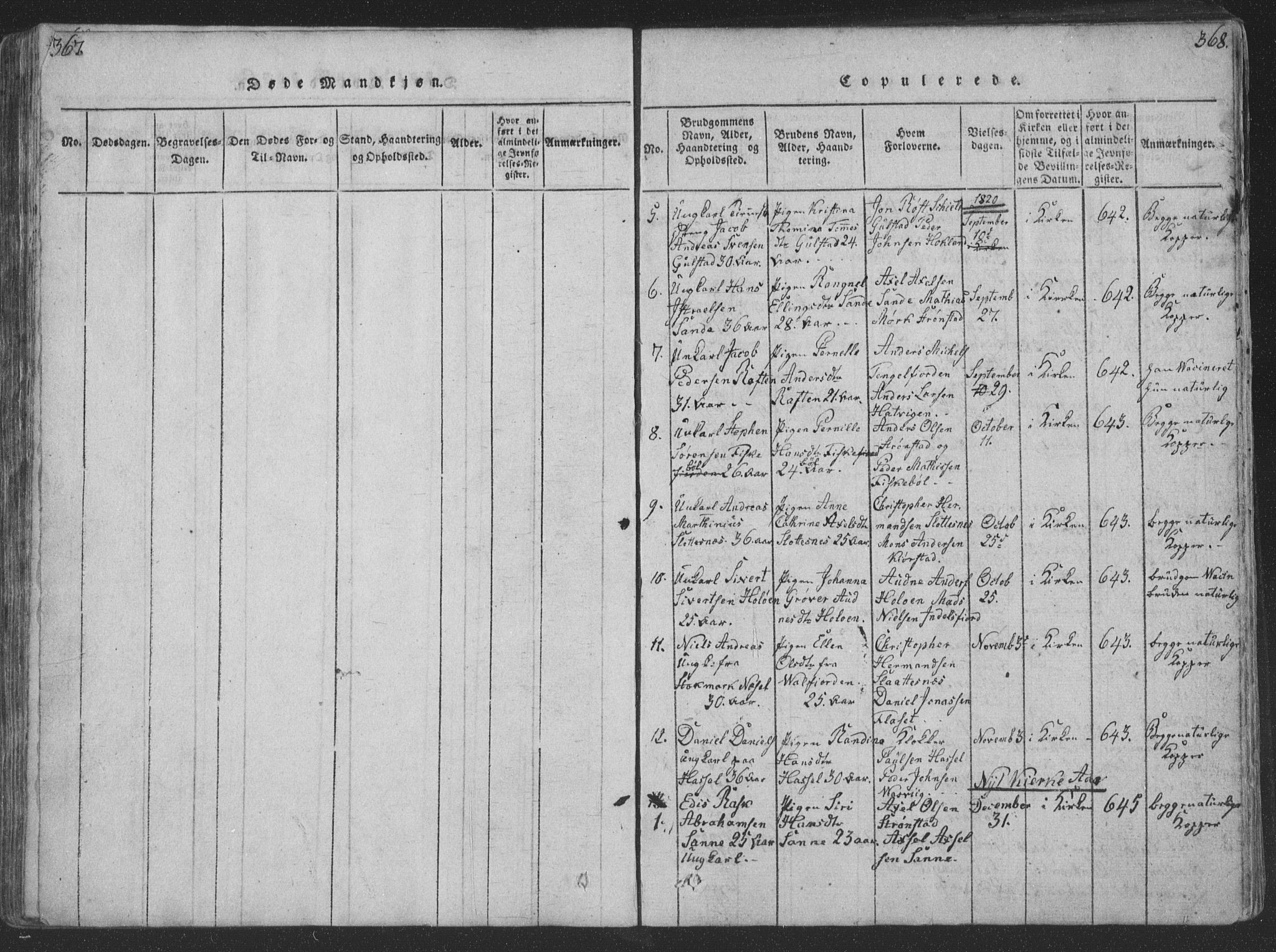 Ministerialprotokoller, klokkerbøker og fødselsregistre - Nordland, SAT/A-1459/888/L1262: Parish register (copy) no. 888C01, 1820-1836, p. 367-368