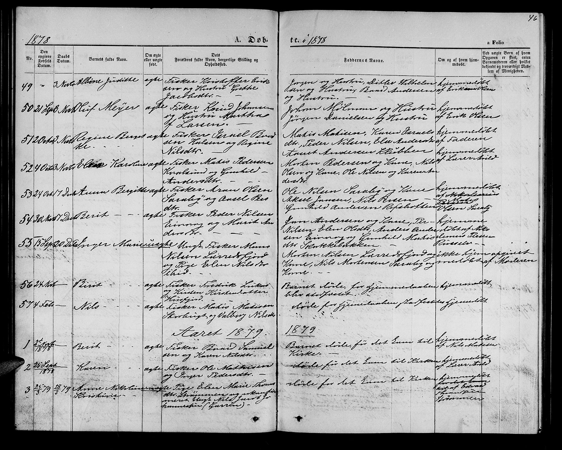 Hammerfest sokneprestkontor, SATØ/S-1347/H/Hb/L0005.klokk: Parish register (copy) no. 5, 1869-1884, p. 46