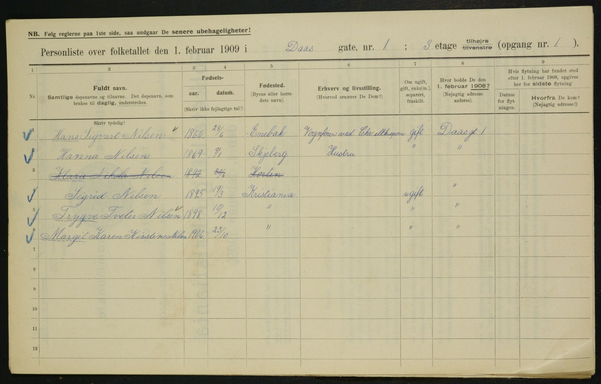 OBA, Municipal Census 1909 for Kristiania, 1909, p. 16305