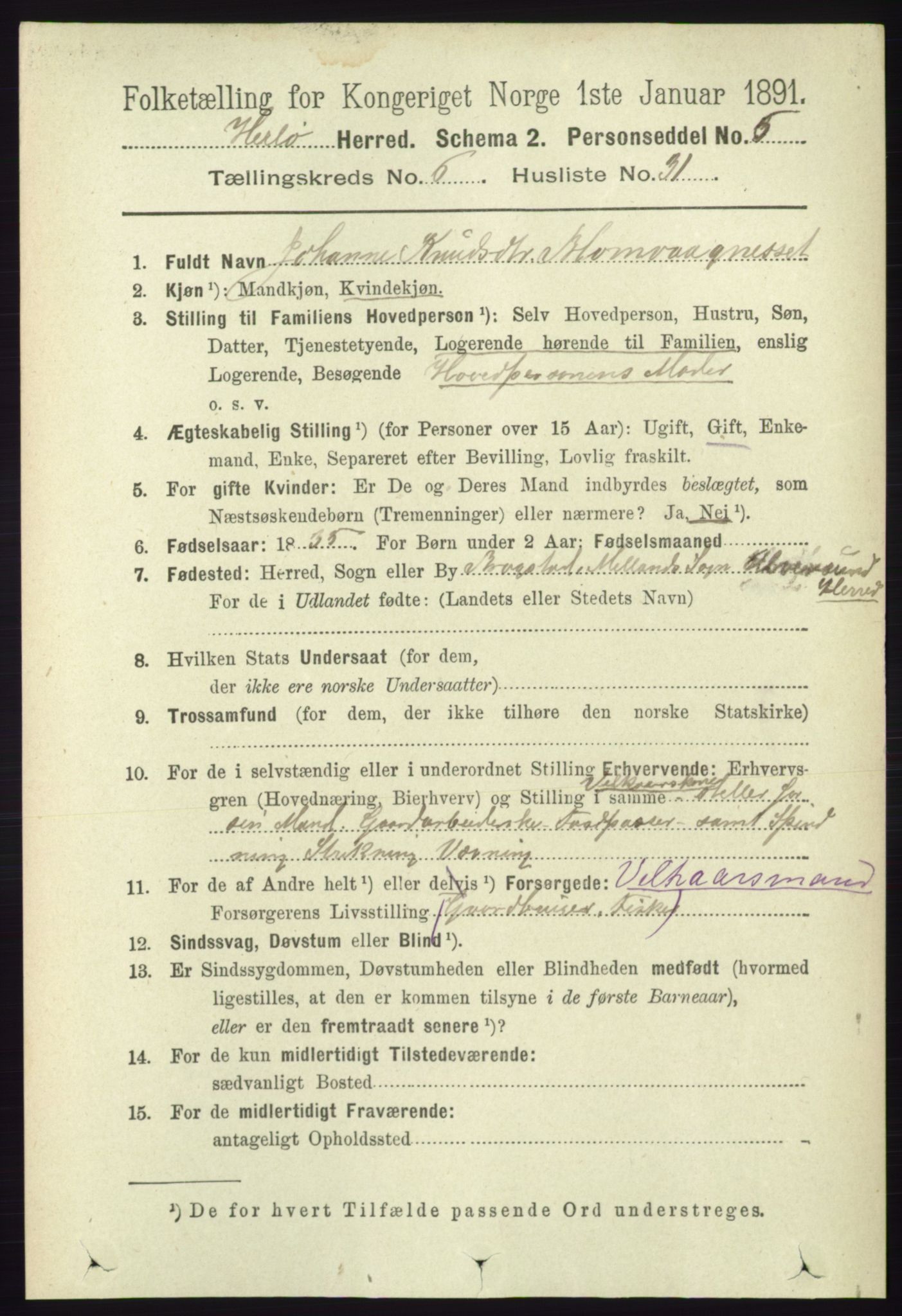 RA, 1891 census for 1258 Herdla, 1891, p. 2840