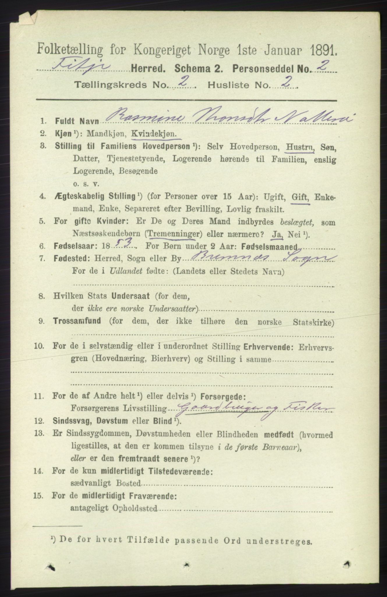 RA, 1891 census for 1222 Fitjar, 1891, p. 650