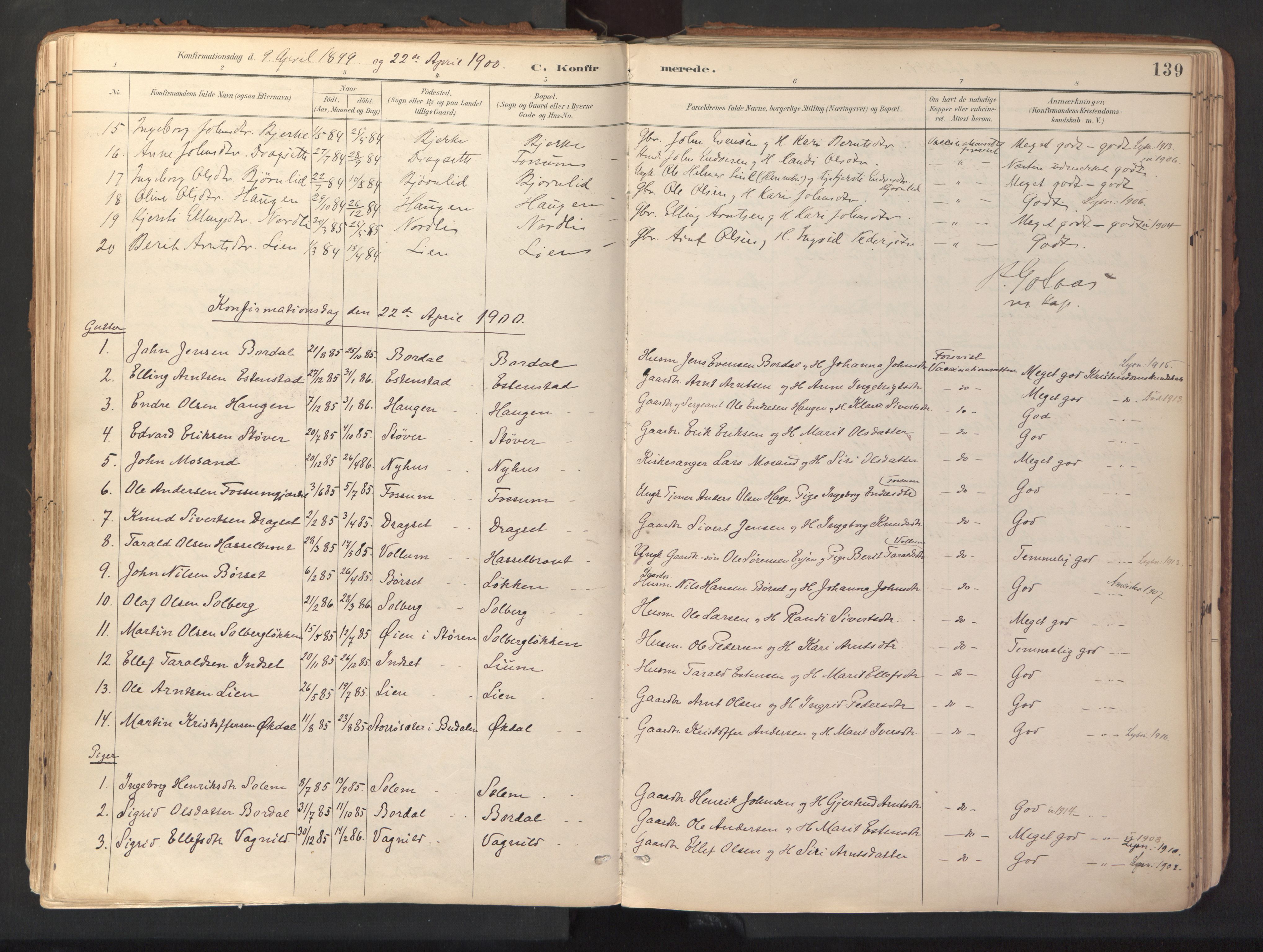 Ministerialprotokoller, klokkerbøker og fødselsregistre - Sør-Trøndelag, SAT/A-1456/689/L1041: Parish register (official) no. 689A06, 1891-1923, p. 139