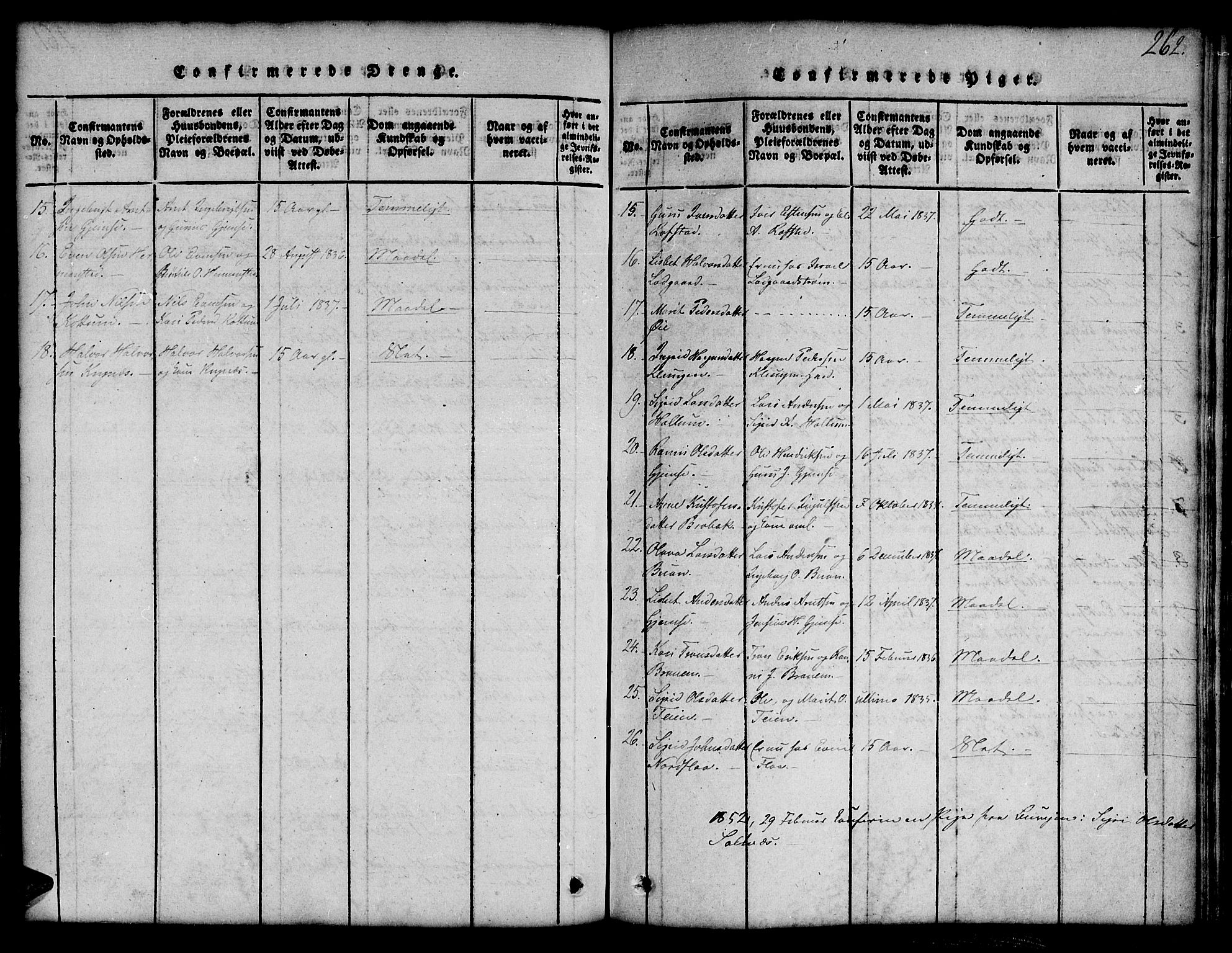 Ministerialprotokoller, klokkerbøker og fødselsregistre - Sør-Trøndelag, SAT/A-1456/691/L1092: Parish register (copy) no. 691C03, 1816-1852, p. 262