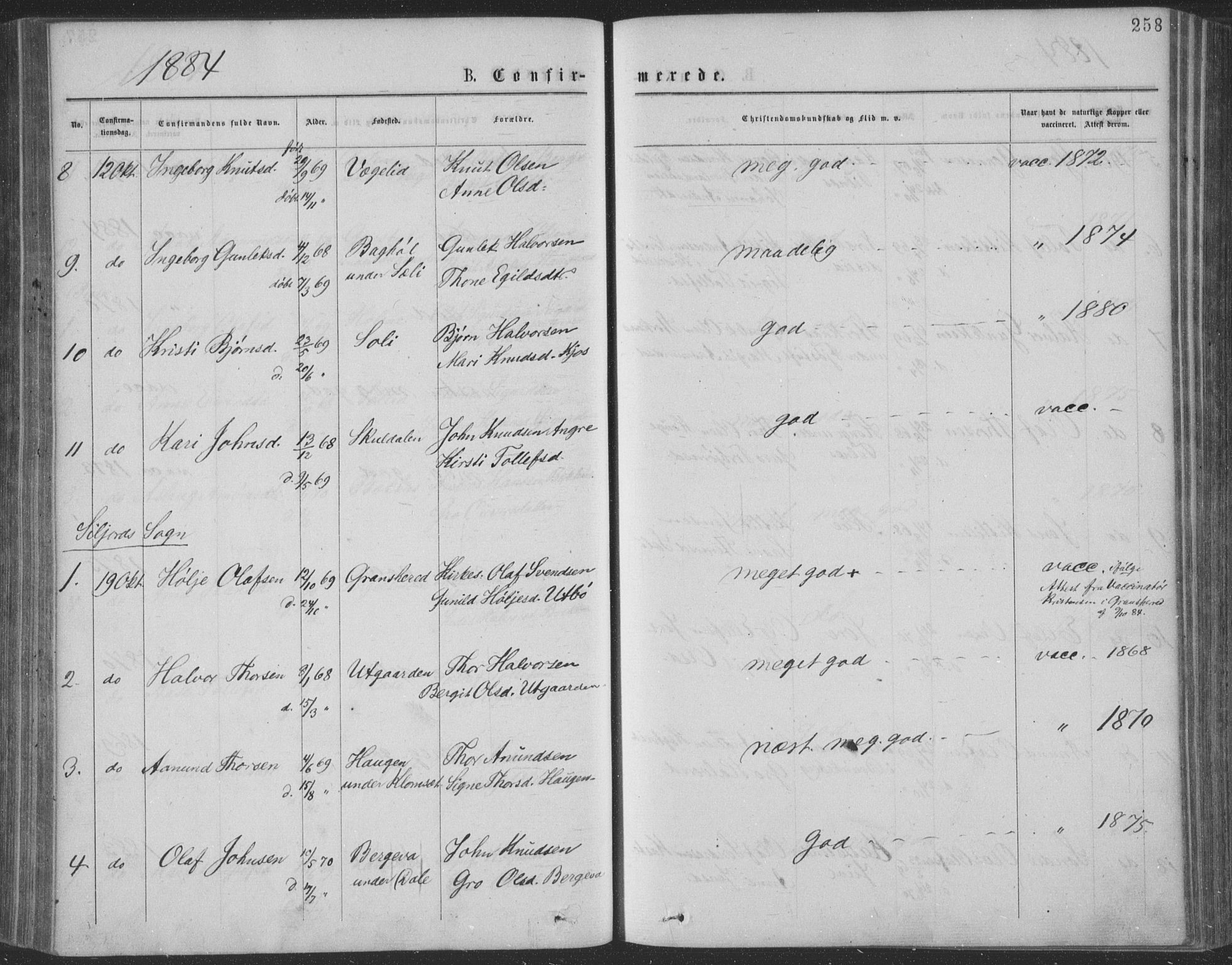 Seljord kirkebøker, AV/SAKO-A-20/F/Fa/L0014: Parish register (official) no. I 14, 1877-1886, p. 258