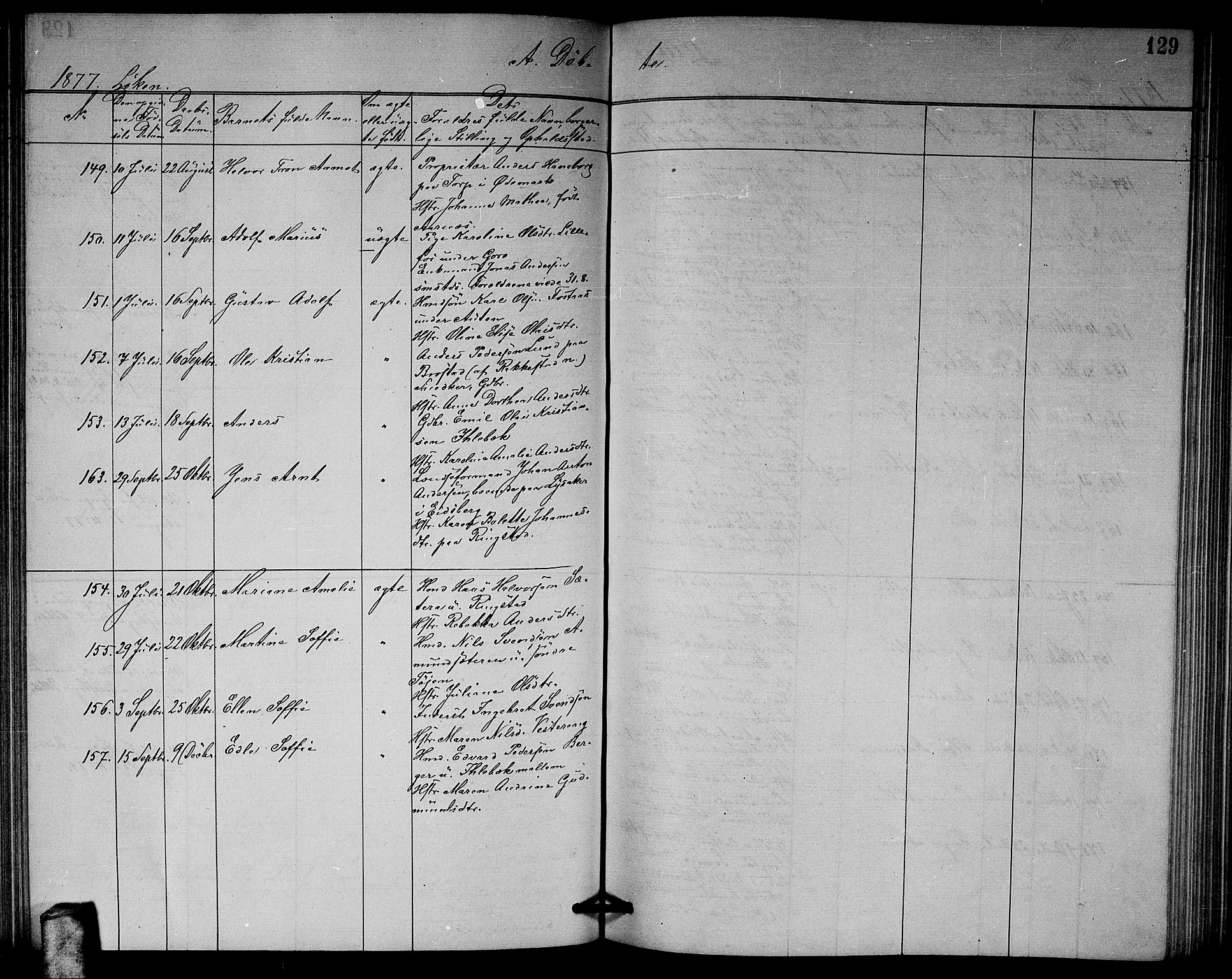 Høland prestekontor Kirkebøker, AV/SAO-A-10346a/G/Ga/L0006: Parish register (copy) no. I 6, 1869-1879, p. 129