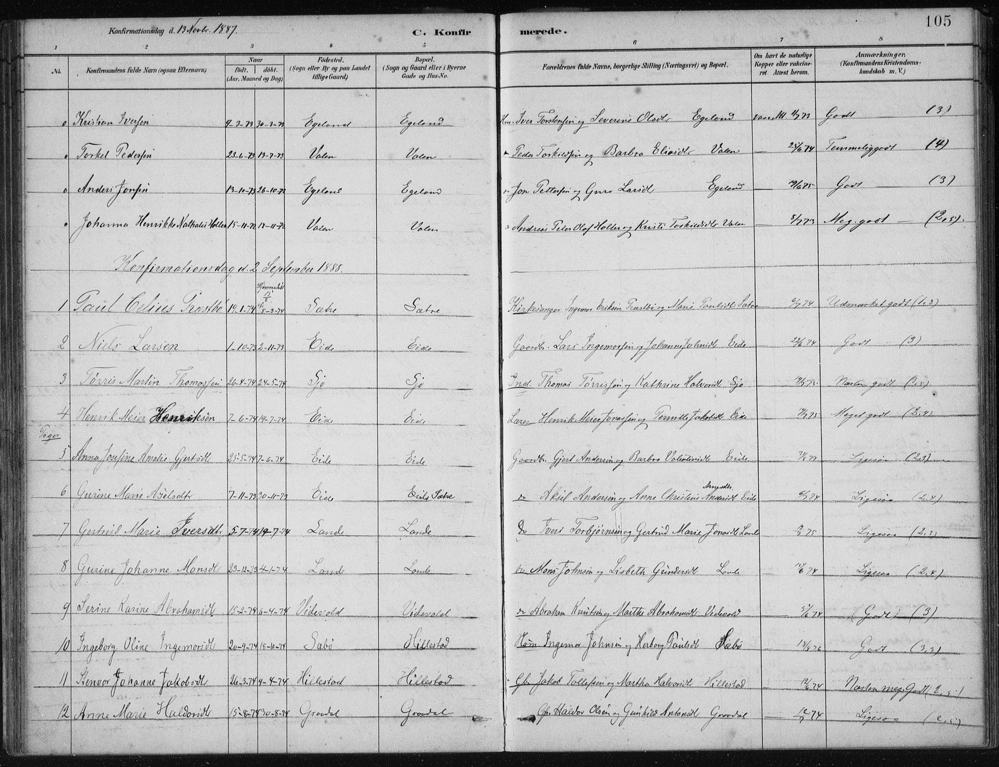Fjelberg sokneprestembete, SAB/A-75201/H/Haa: Parish register (official) no. C  1, 1879-1918, p. 105