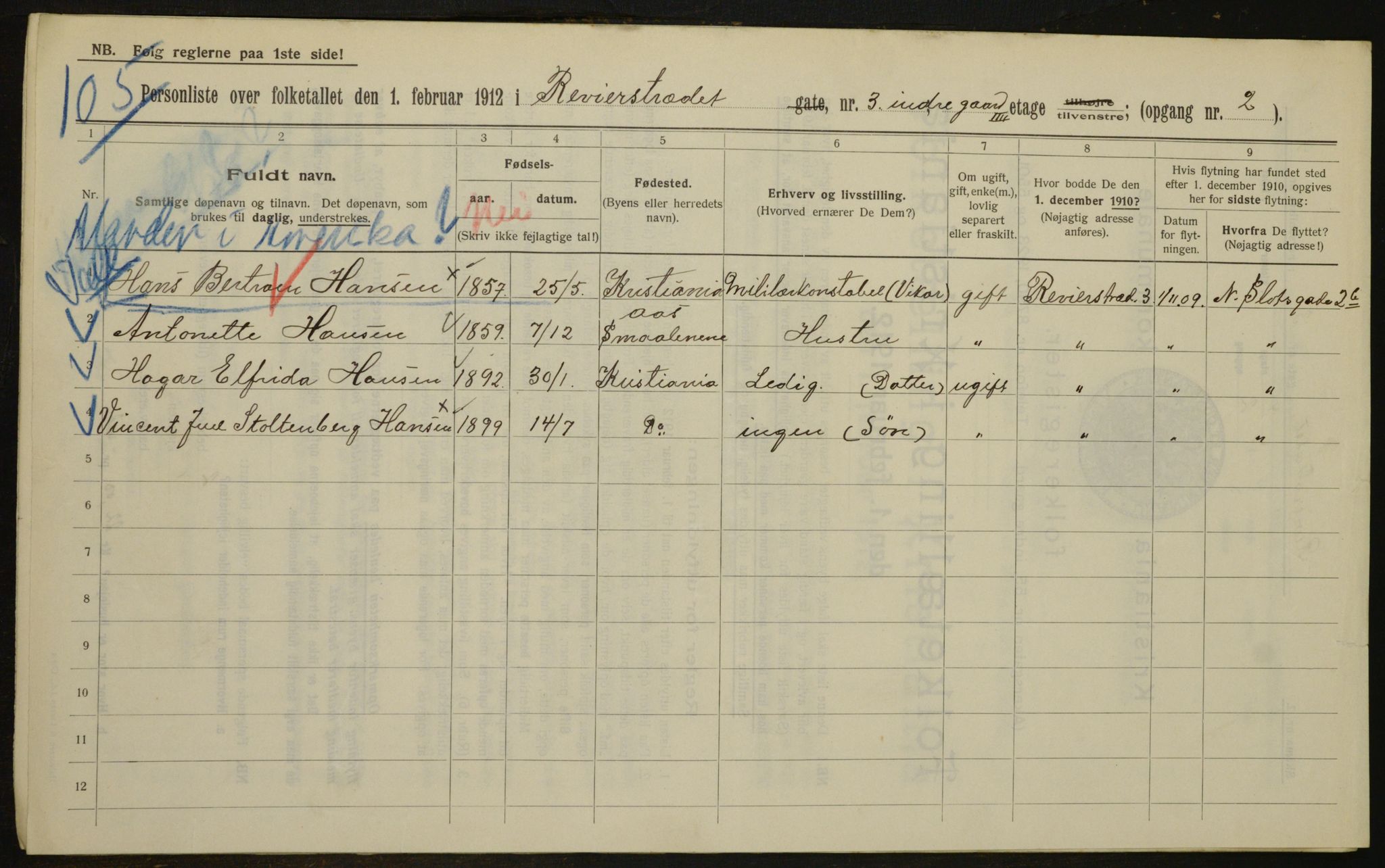 OBA, Municipal Census 1912 for Kristiania, 1912, p. 83059