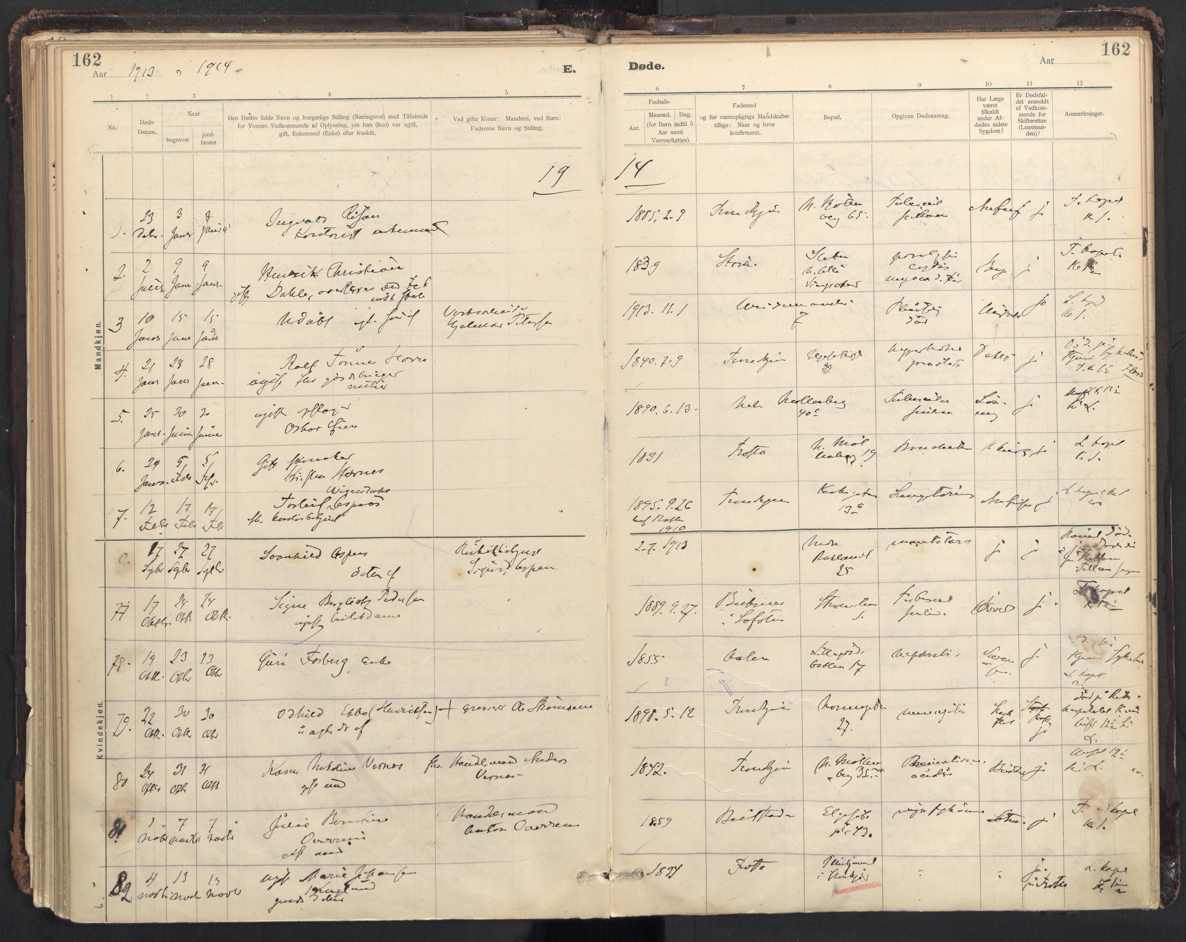 Ministerialprotokoller, klokkerbøker og fødselsregistre - Sør-Trøndelag, SAT/A-1456/604/L0204: Parish register (official) no. 604A24, 1911-1920, p. 162