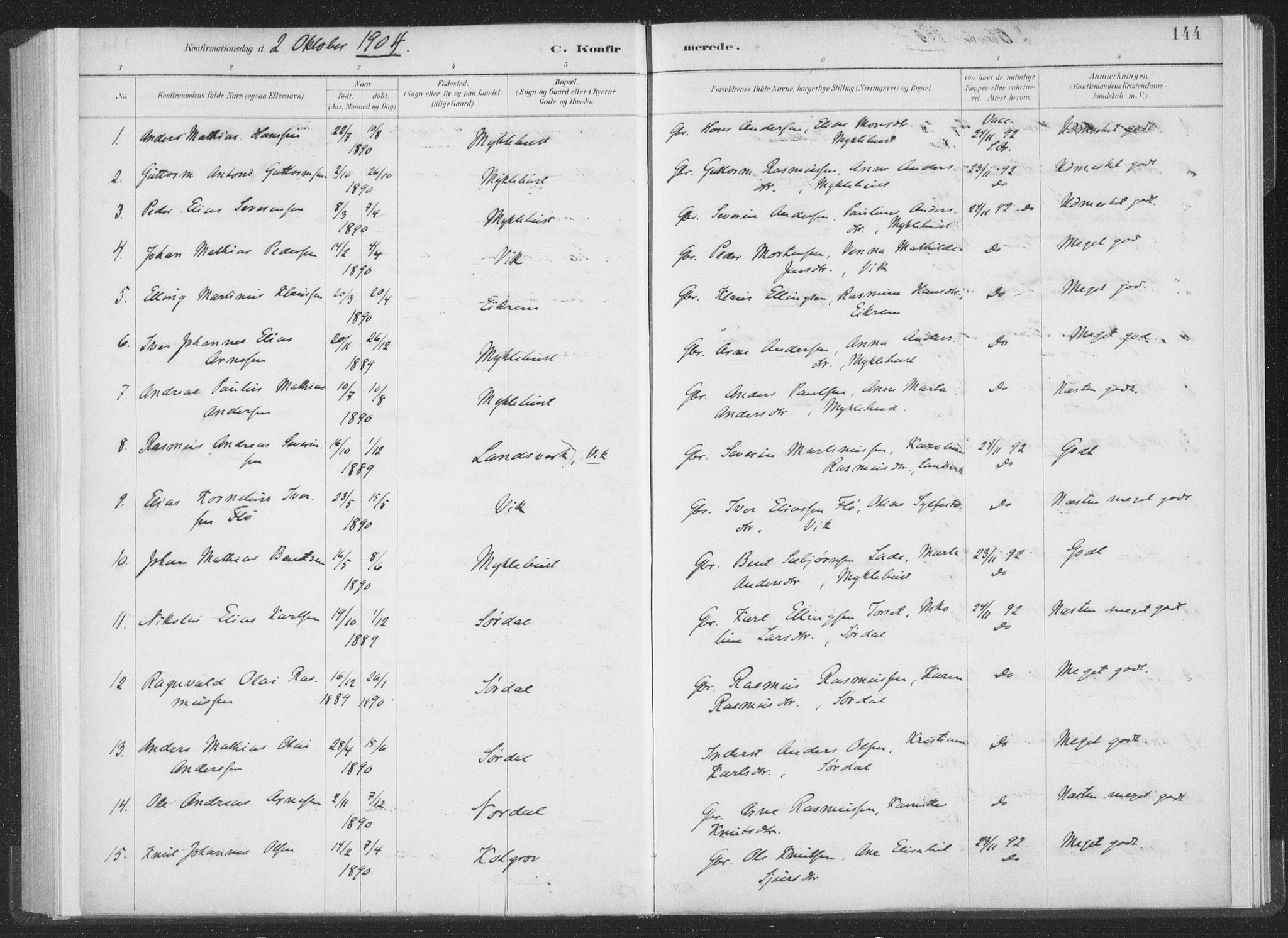 Ministerialprotokoller, klokkerbøker og fødselsregistre - Møre og Romsdal, AV/SAT-A-1454/502/L0025: Parish register (official) no. 502A03, 1885-1909, p. 144