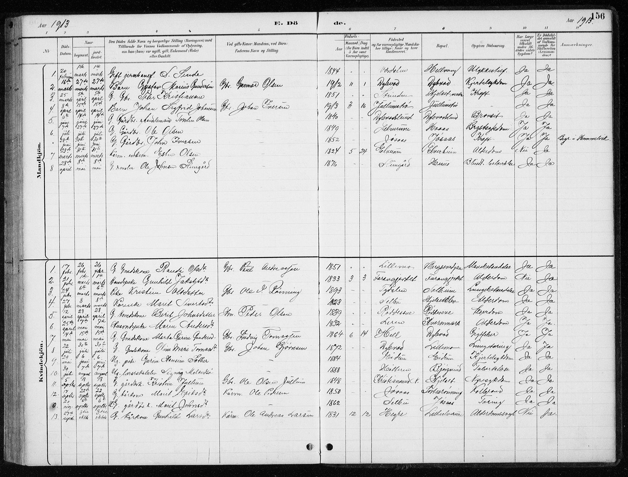 Ministerialprotokoller, klokkerbøker og fødselsregistre - Nord-Trøndelag, SAT/A-1458/710/L0096: Parish register (copy) no. 710C01, 1892-1925, p. 156