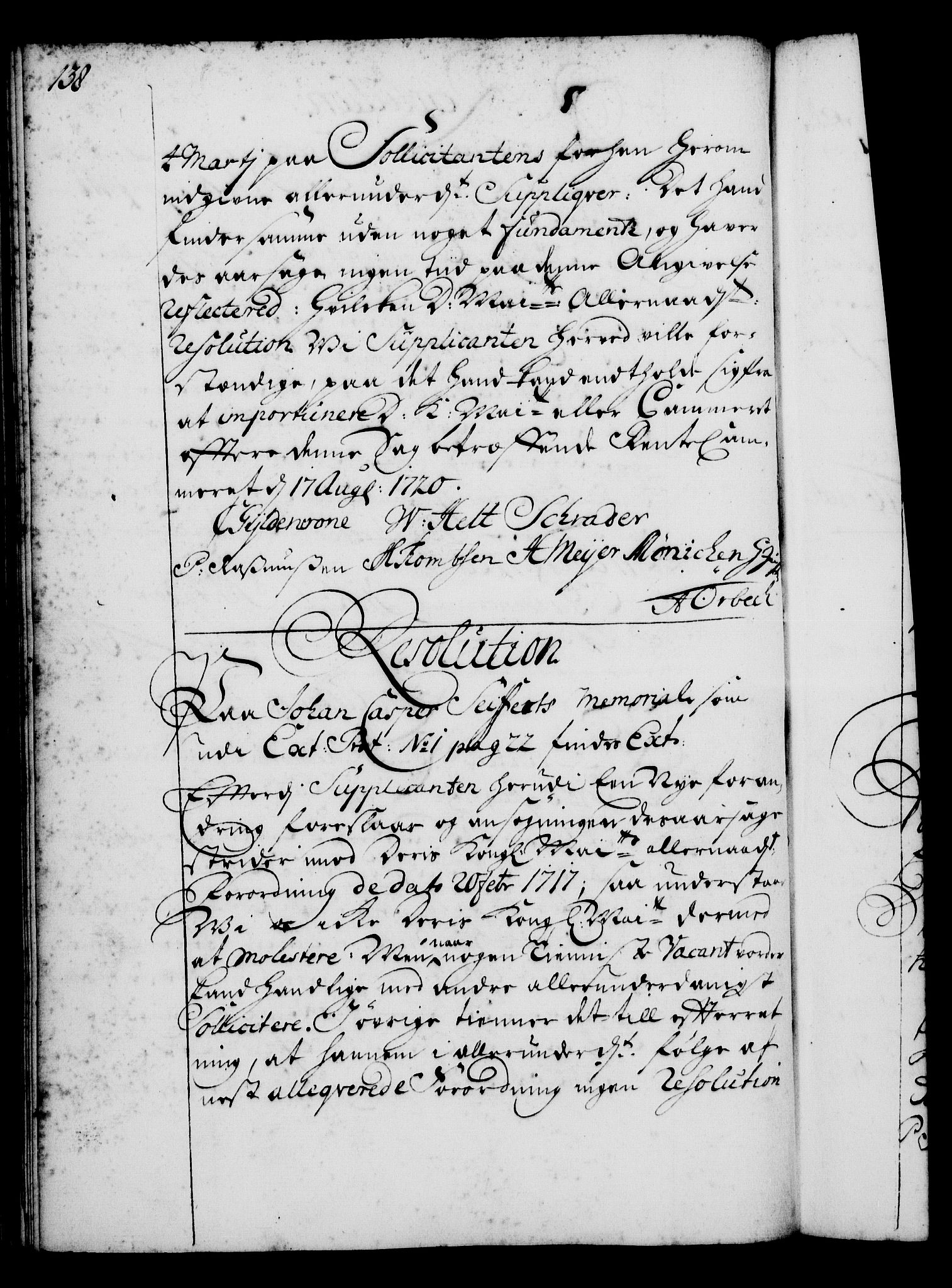 Rentekammeret, Kammerkanselliet, RA/EA-3111/G/Gg/Gga/L0001: Norsk ekspedisjonsprotokoll med register (merket RK 53.1), 1720-1723, p. 138