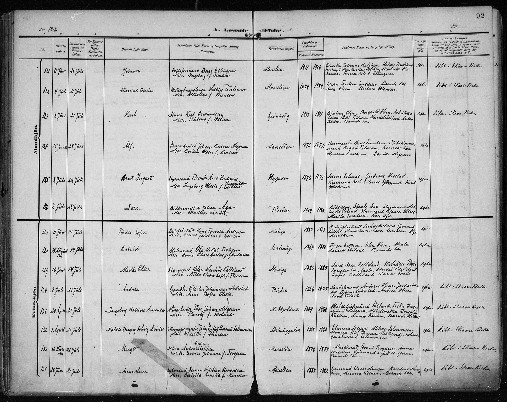 Haugesund sokneprestkontor, AV/SAST-A -101863/H/Ha/Haa/L0008: Parish register (official) no. A 8, 1908-1921, p. 92