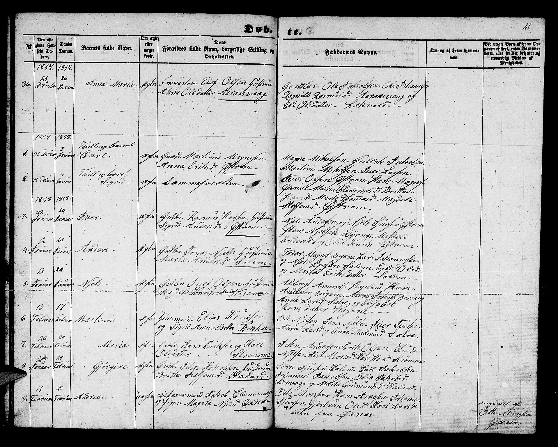 Lindås Sokneprestembete, SAB/A-76701/H/Hab: Parish register (copy) no. C 1, 1853-1867, p. 21