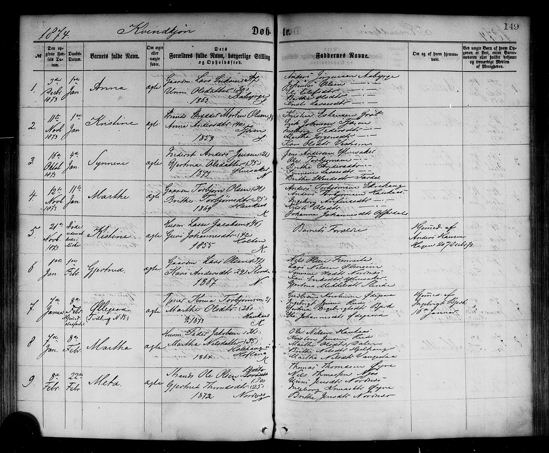 Sogndal sokneprestembete, SAB/A-81301/H/Haa/Haaa/L0014: Parish register (official) no. A 14, 1864-1877, p. 149
