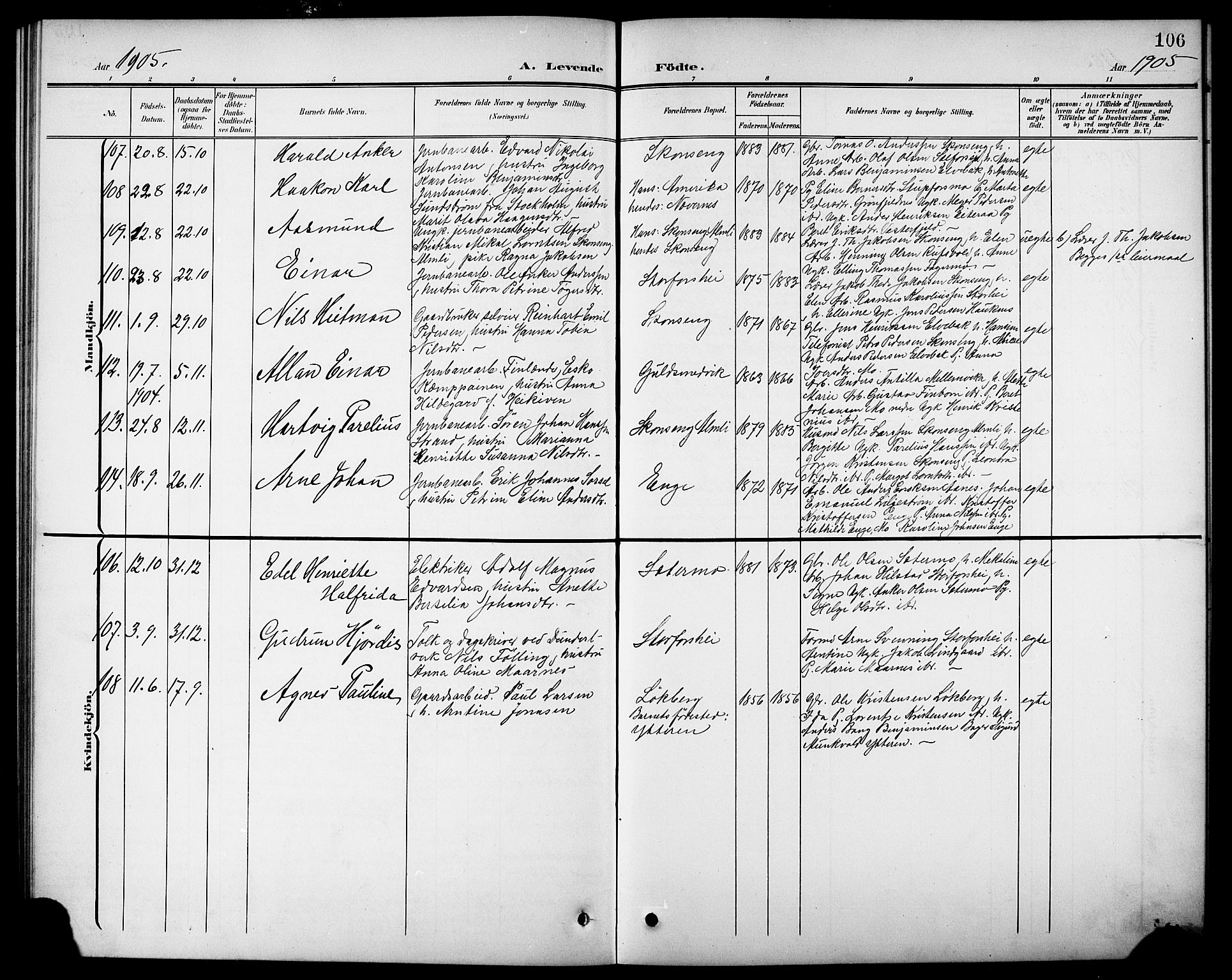 Ministerialprotokoller, klokkerbøker og fødselsregistre - Nordland, AV/SAT-A-1459/827/L0422: Parish register (copy) no. 827C11, 1899-1912, p. 106