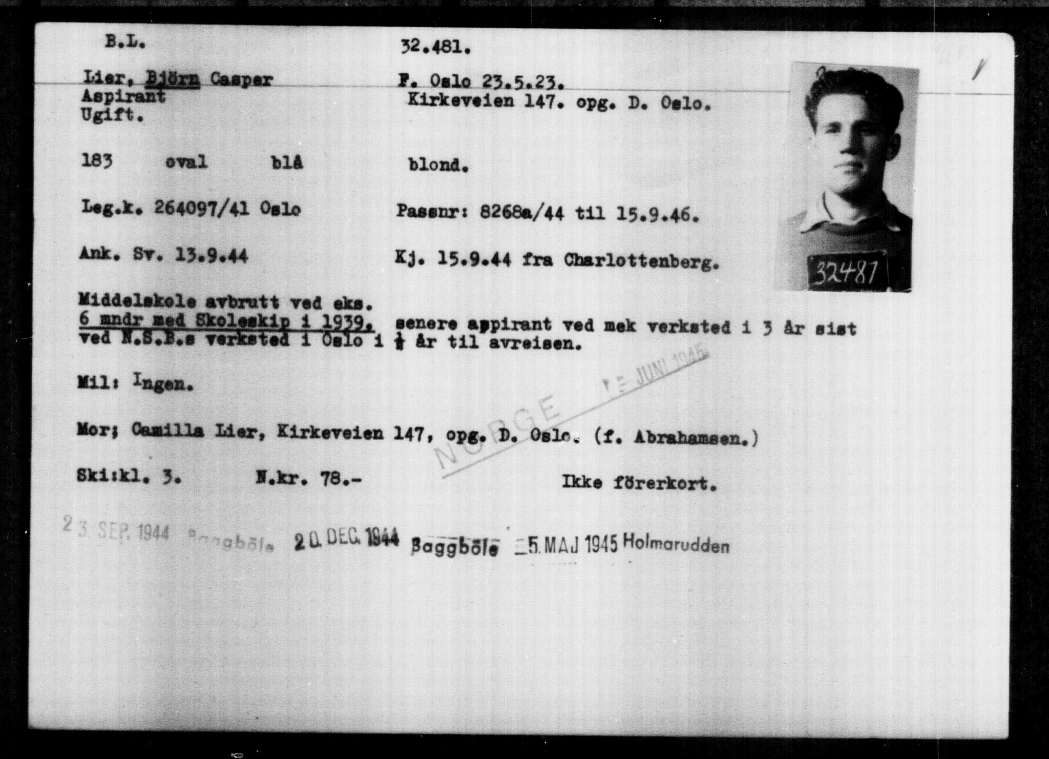 Utenriksstasjonene, Legasjonen i Stockholm, Flyktningkontoret, AV/RA-S-6753/V/Va/L0013: Kjesäterkartoteket, flyktninger med registreringsnr. 31500-34731, 1940-1945, p. 1035