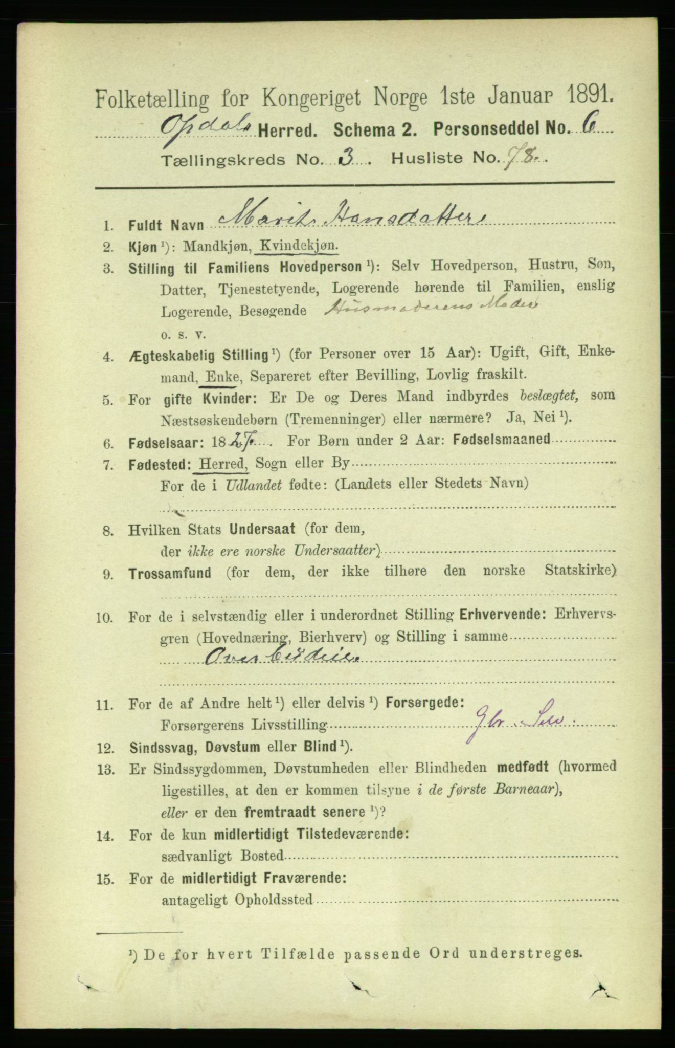 RA, 1891 census for 1634 Oppdal, 1891, p. 1718